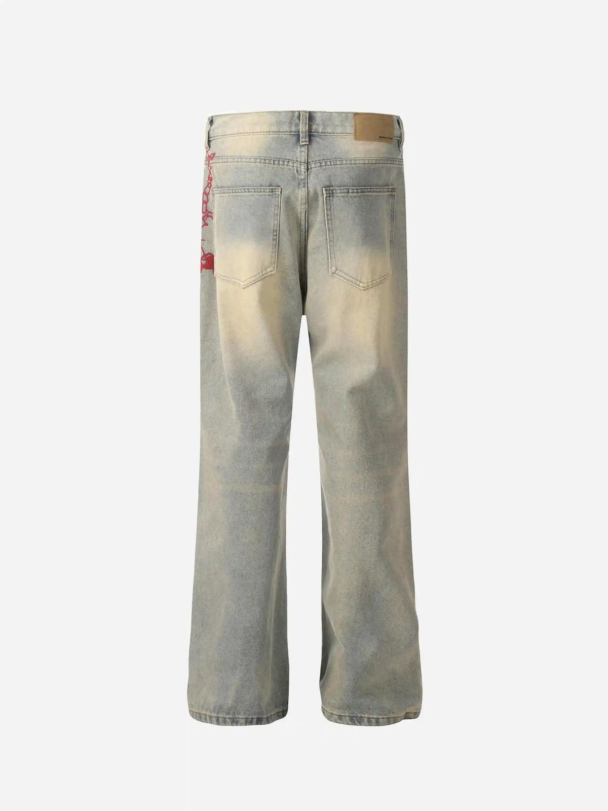 TALISHKO American Retro Hip-Hop Chain Embroidery Jeans