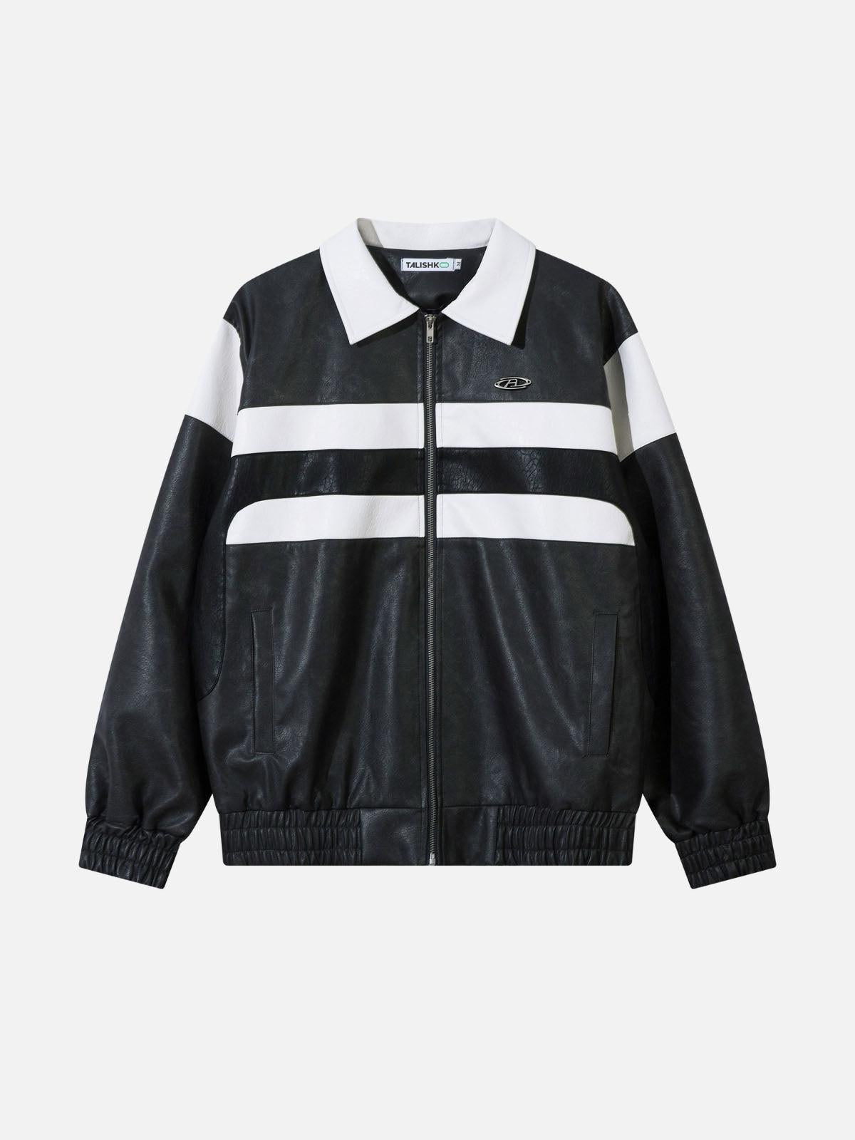 TALISHKO Color Blocking Stripe Faux Leather Jacket