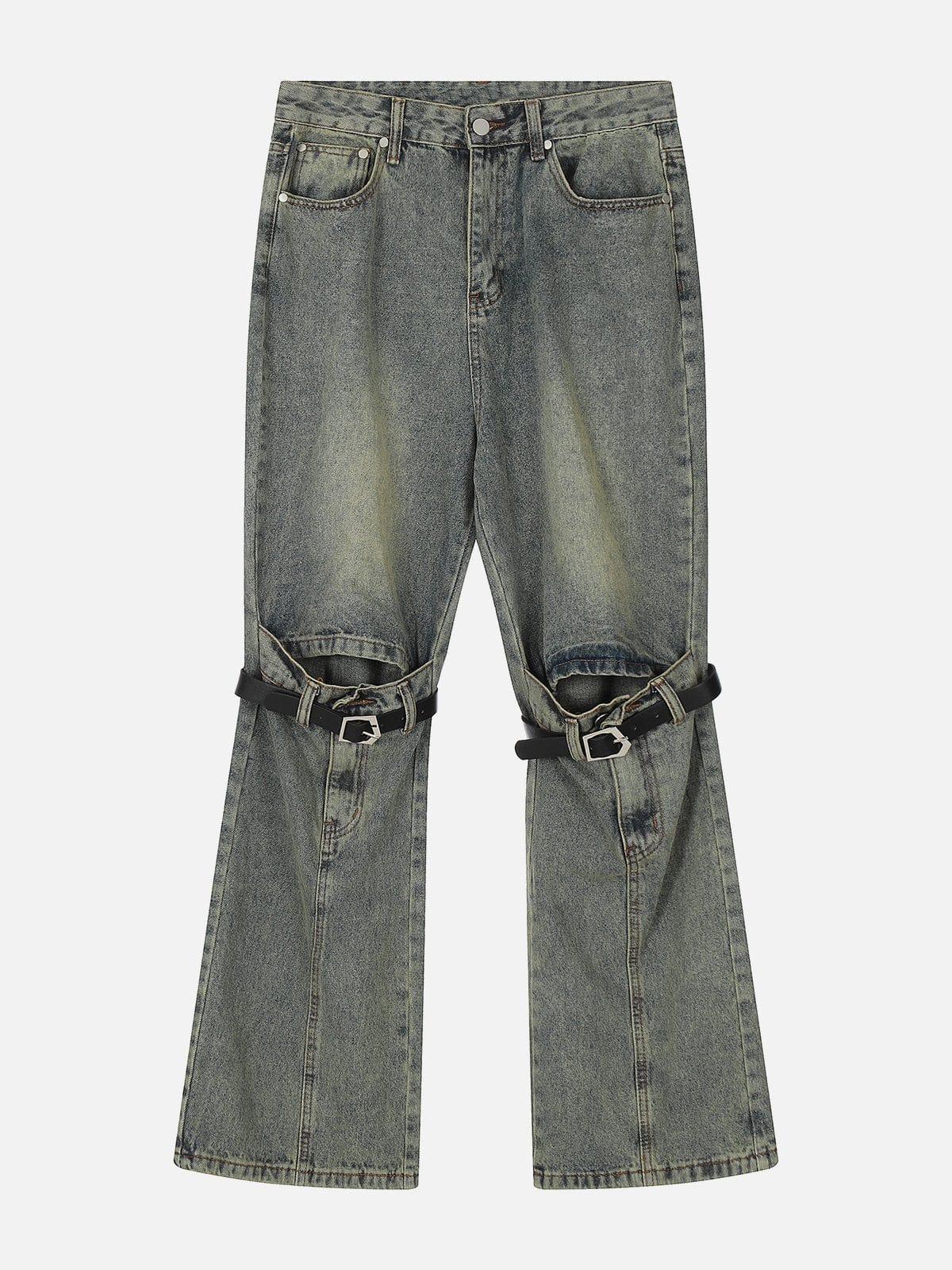TALISHKO Lace-Up Ripped Wash Jeans