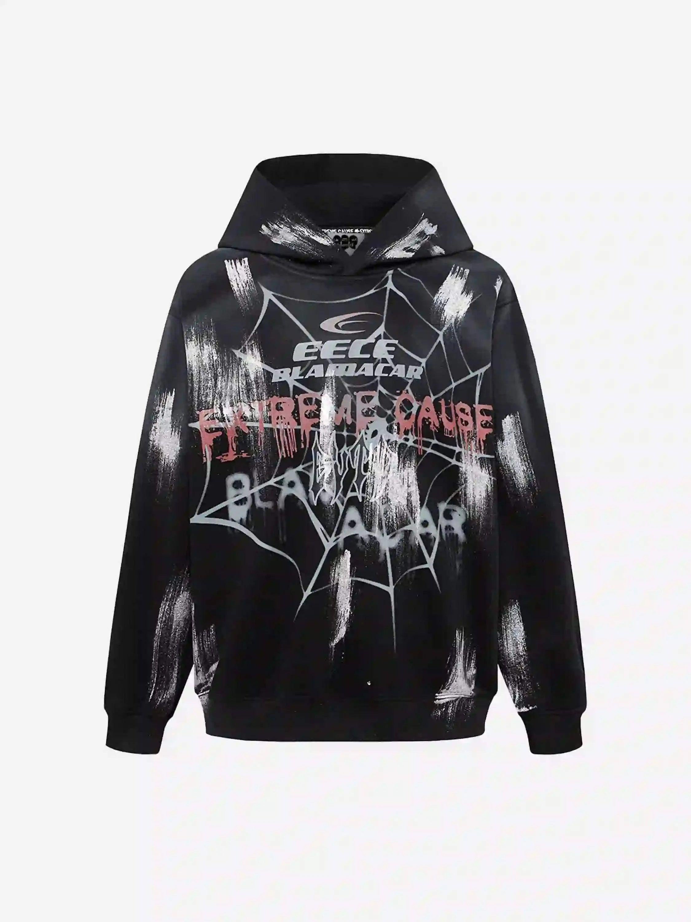 TALISHKO High Street Hip Hop Spider Web Print Hoodie