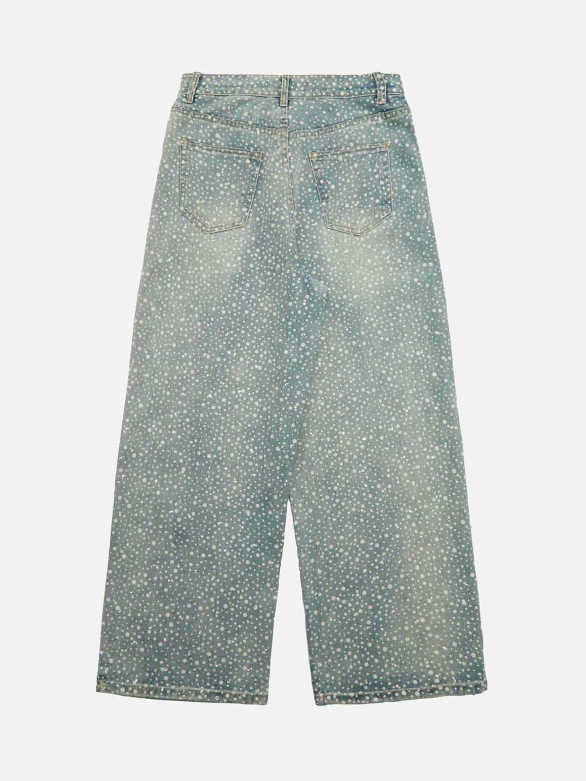 TALISHKO Ink Splashed Hotfix Rhinestone Baggy Jeans