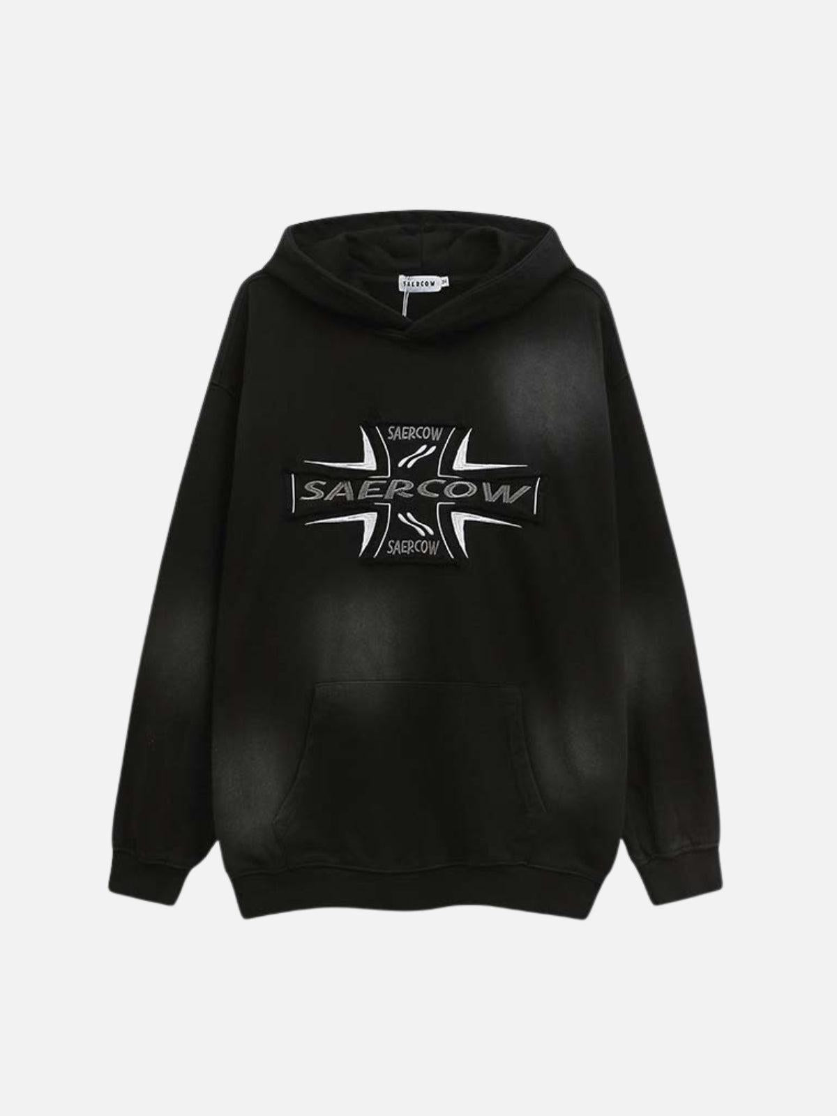 TALISHKO Cross Lettering Embroidery Washed Hoodie