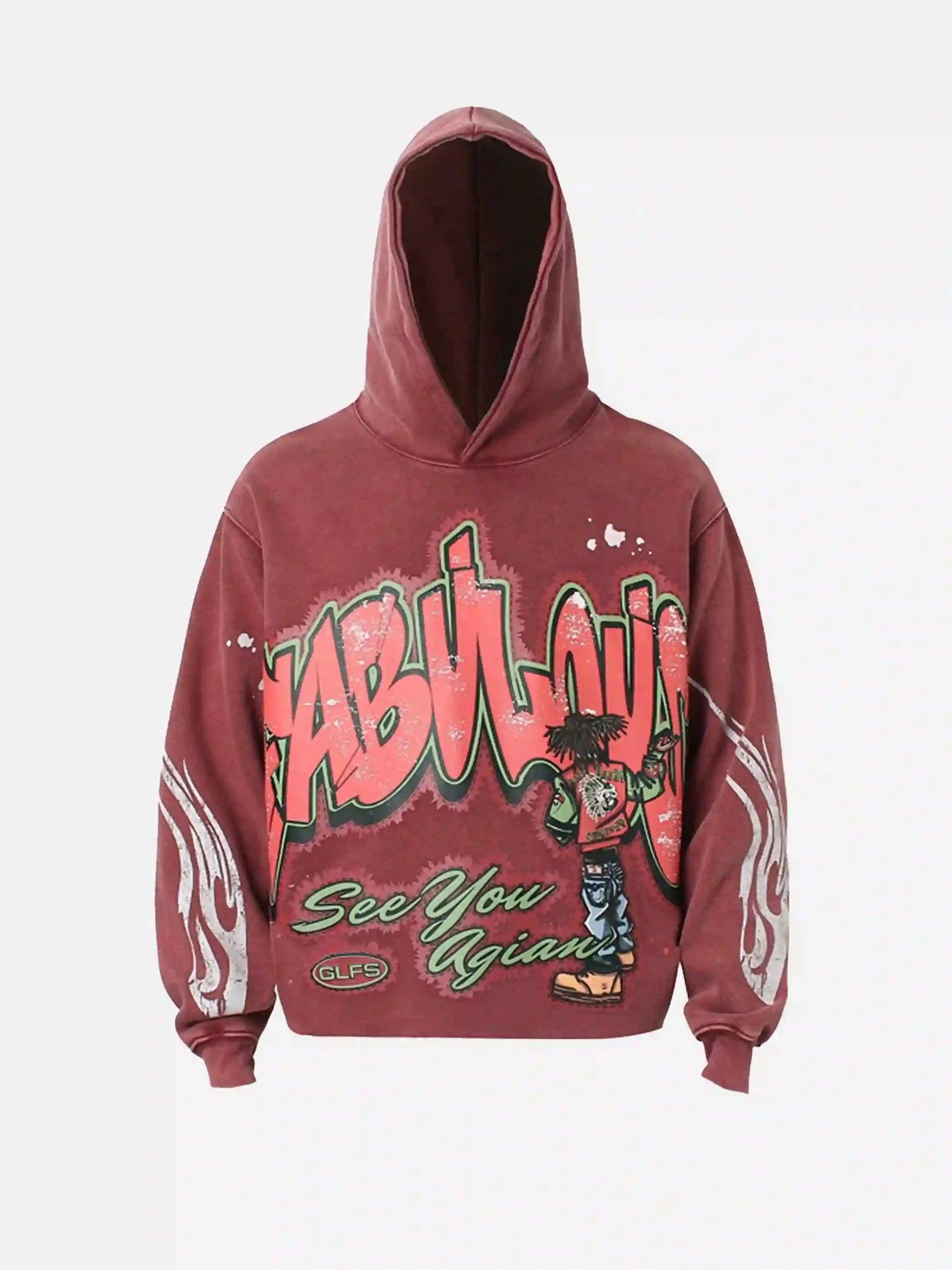 TALISHKO American Hip-Hop Graffiti Distressed Hooded Hoodie