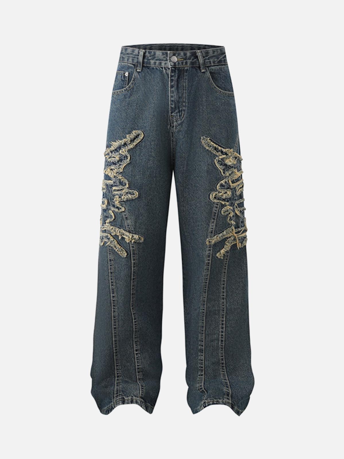 TALISHKO Raw Edge Patch Straight Jeans