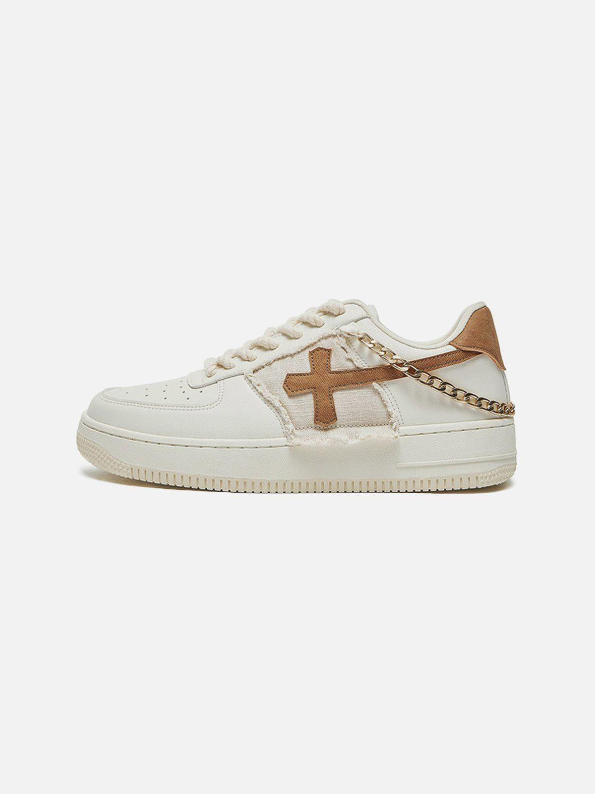 TALISHKO Cross Graphic Chain Design Raw Edge Casual Shoes