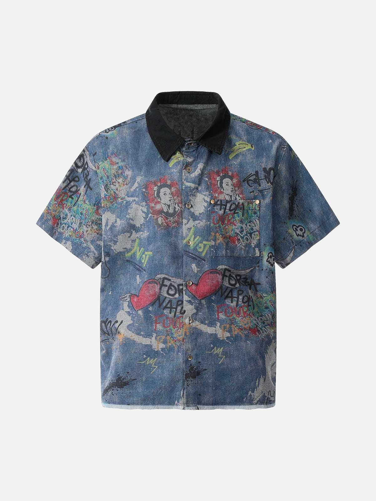 TALISHKO Tie-Dye Denim Graffiti Polo T-Shirt