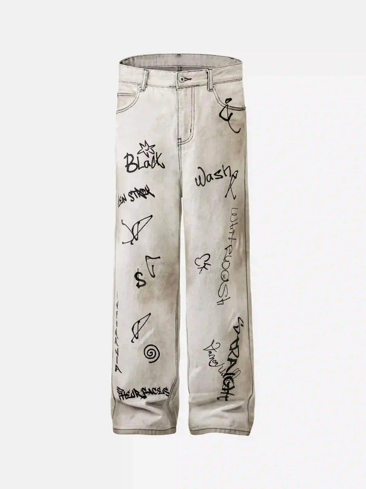 TALISHKO Hip-Hop Graffiti Distressed Jeans