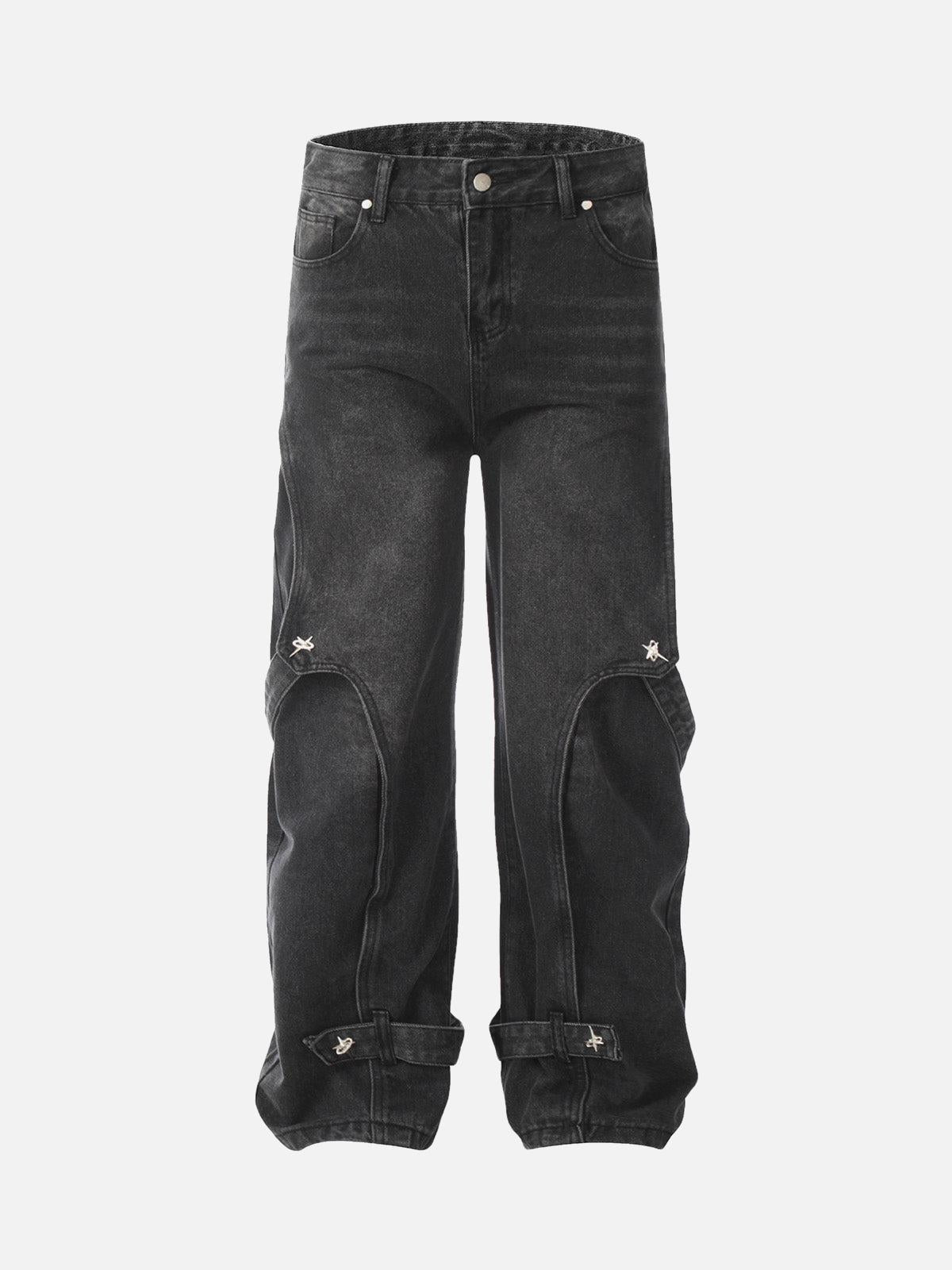 TALISHKO Washed Distressed Deconstructed Split Work Jeans