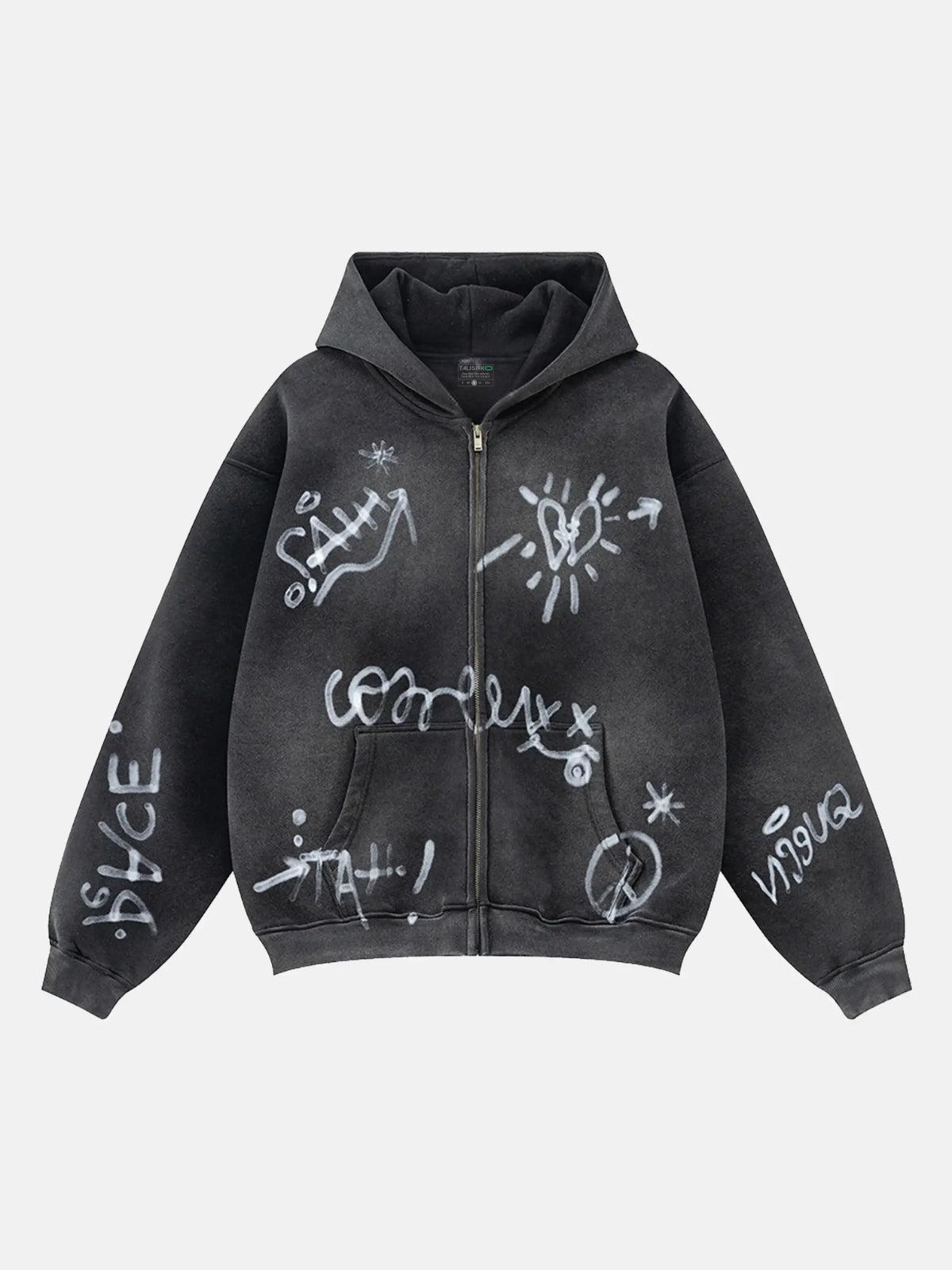 TALISHKO Hand-Drawn Graffiti Washed Thick Hoodie