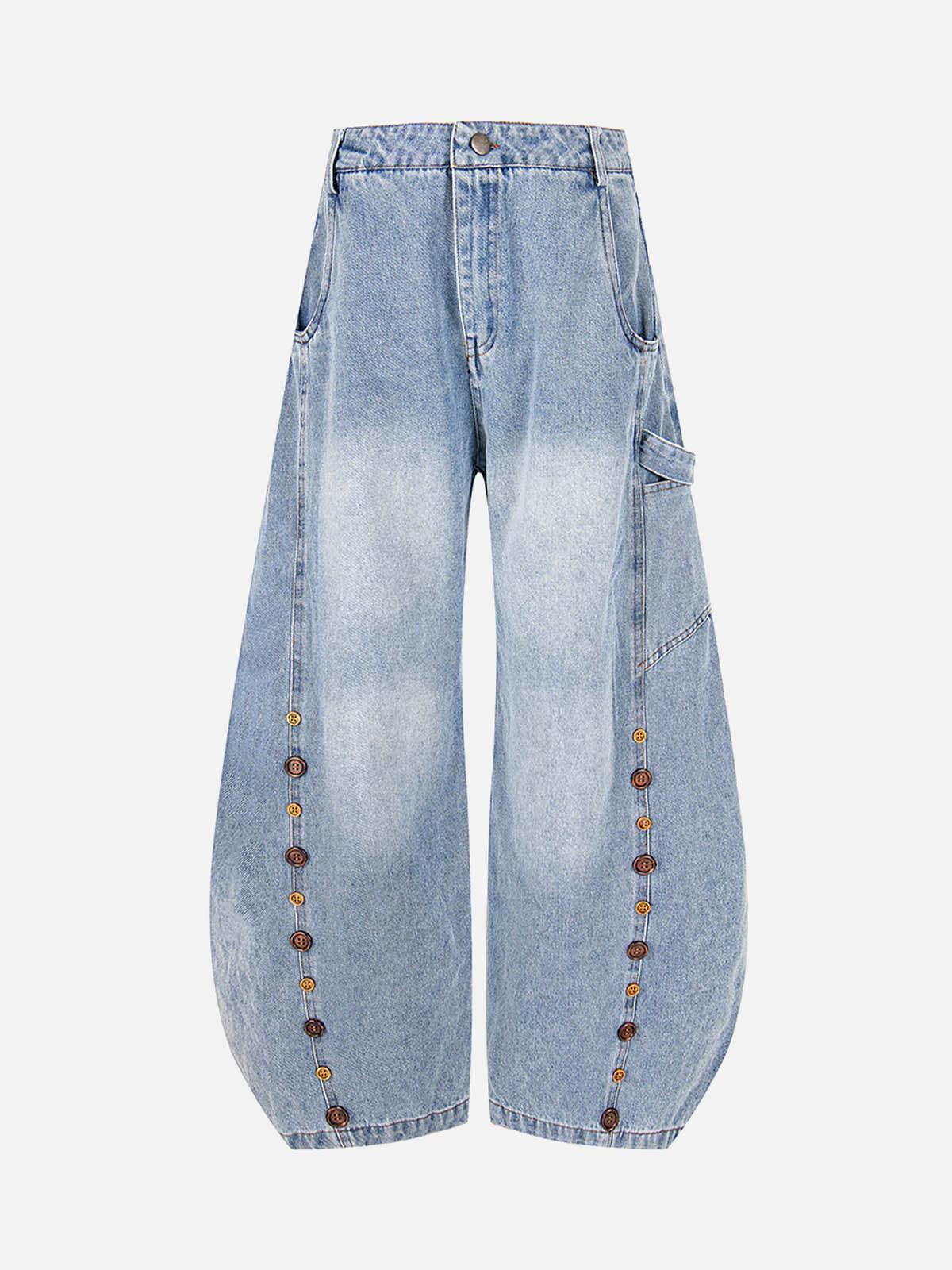 TALISHKO Button Embroidered Barrel Jeans