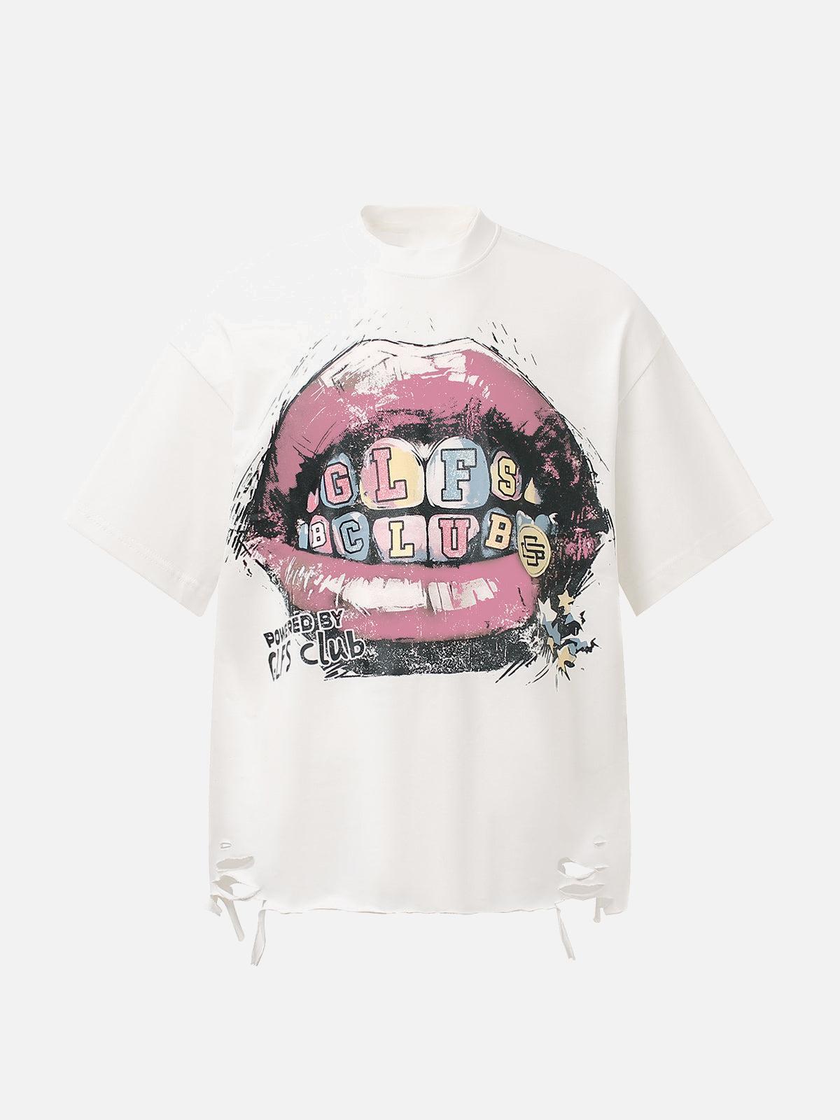 TALISHKO Retro Letter Lip Graphic T-Shirt