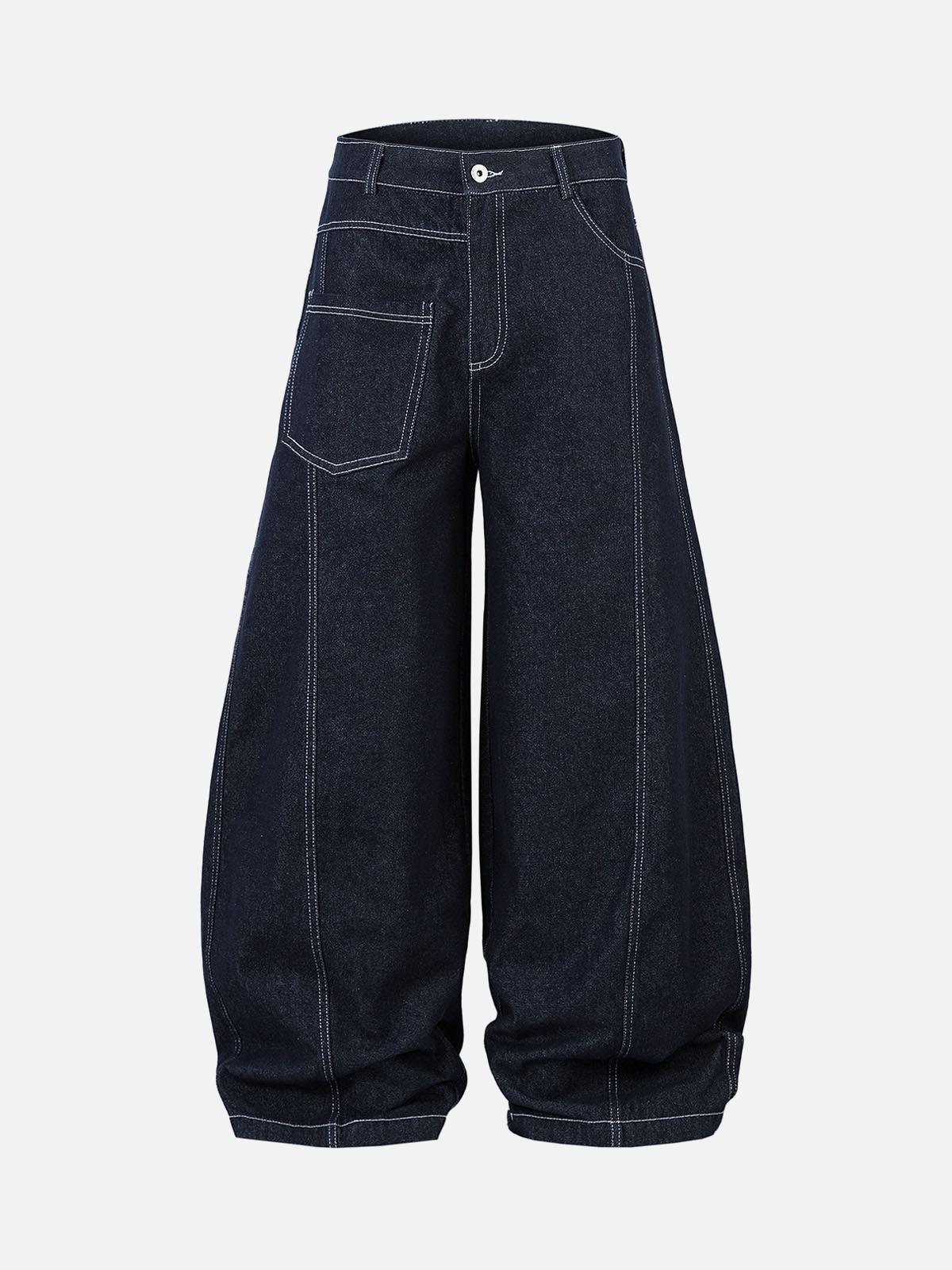 TALISHKO Deconstructed Contrast Stitching Barrel Jeans