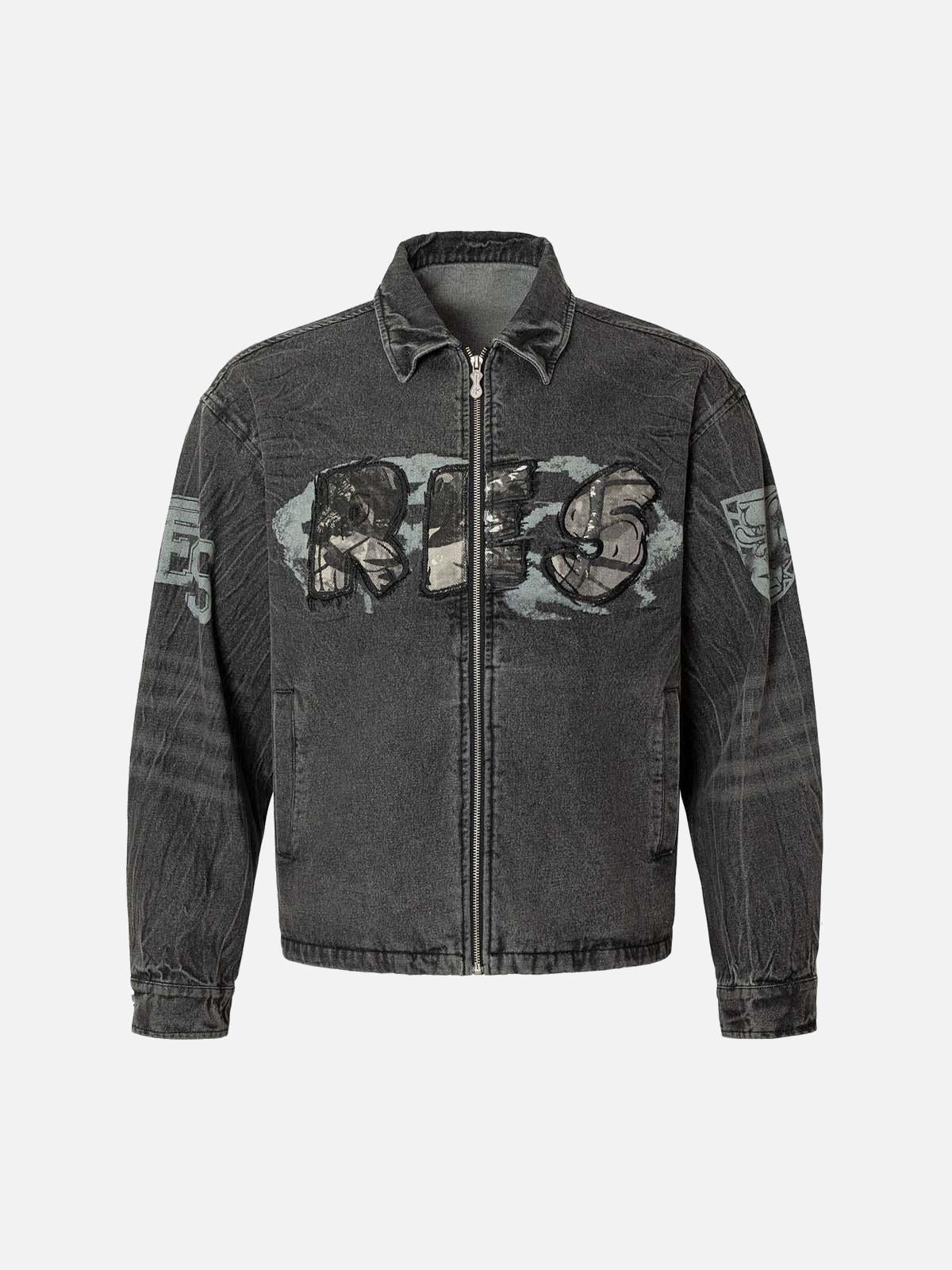 TALISHKO Wasteland Embroidered Print Rivet Denim Jacket
