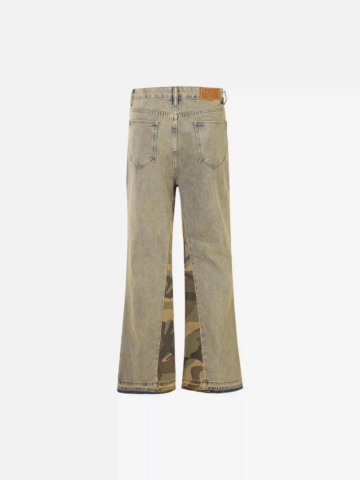 TALISHKO Retro Patchwork Camouflage Flared Jeans