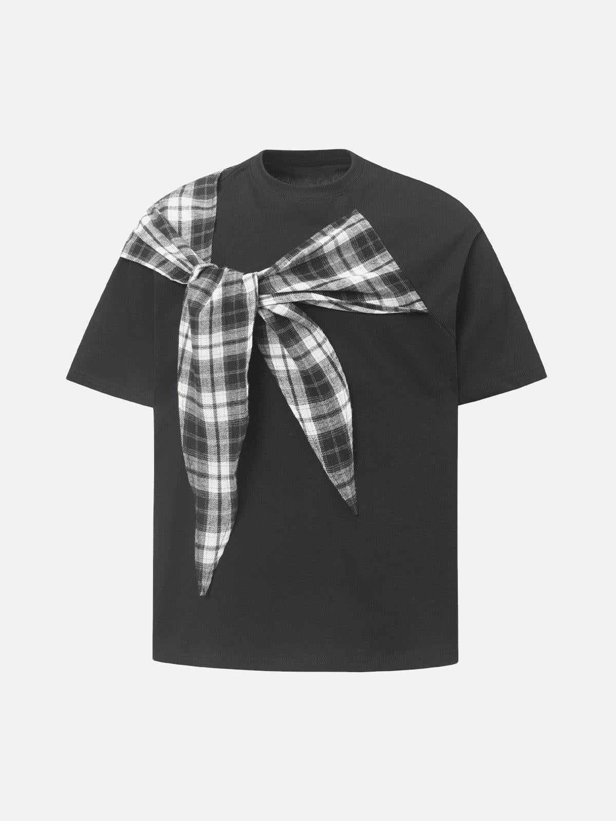 TALISHKO Plaid Scarf Crew Neck T-Shirt