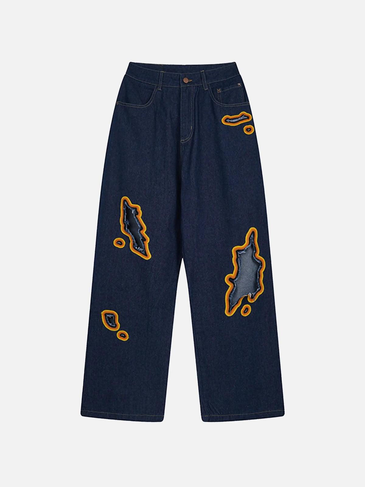TALISHKO Flame-Scarred Towel Embroidered Jeans