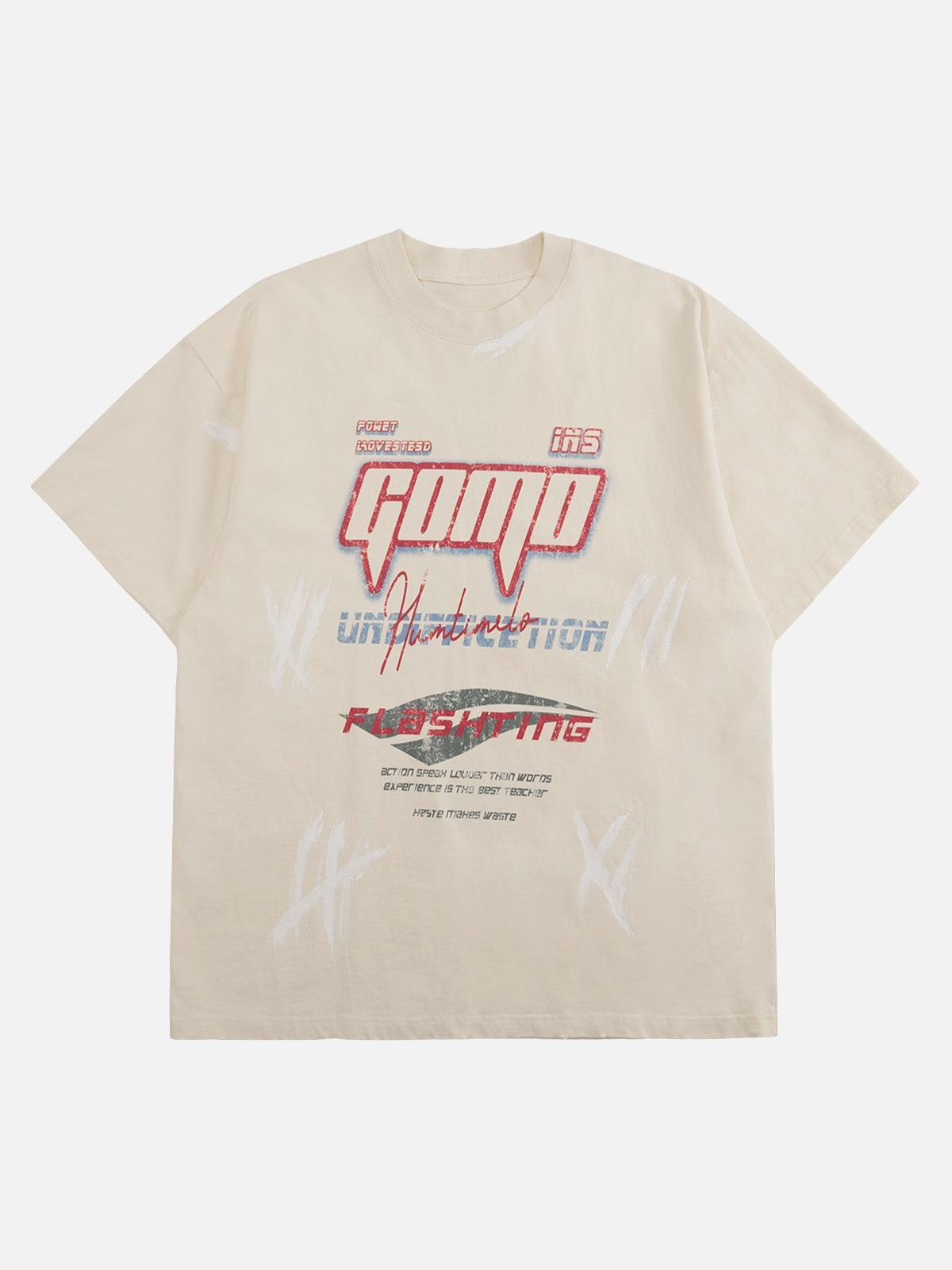 TALISHKO Retro Washed Contrast Color Broken Letters T-Shirt