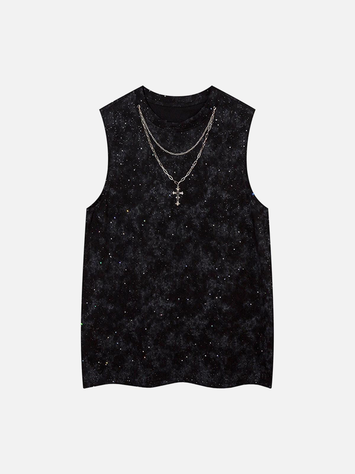 TALISHKO Retro Rhinestone Cross Chain Vest