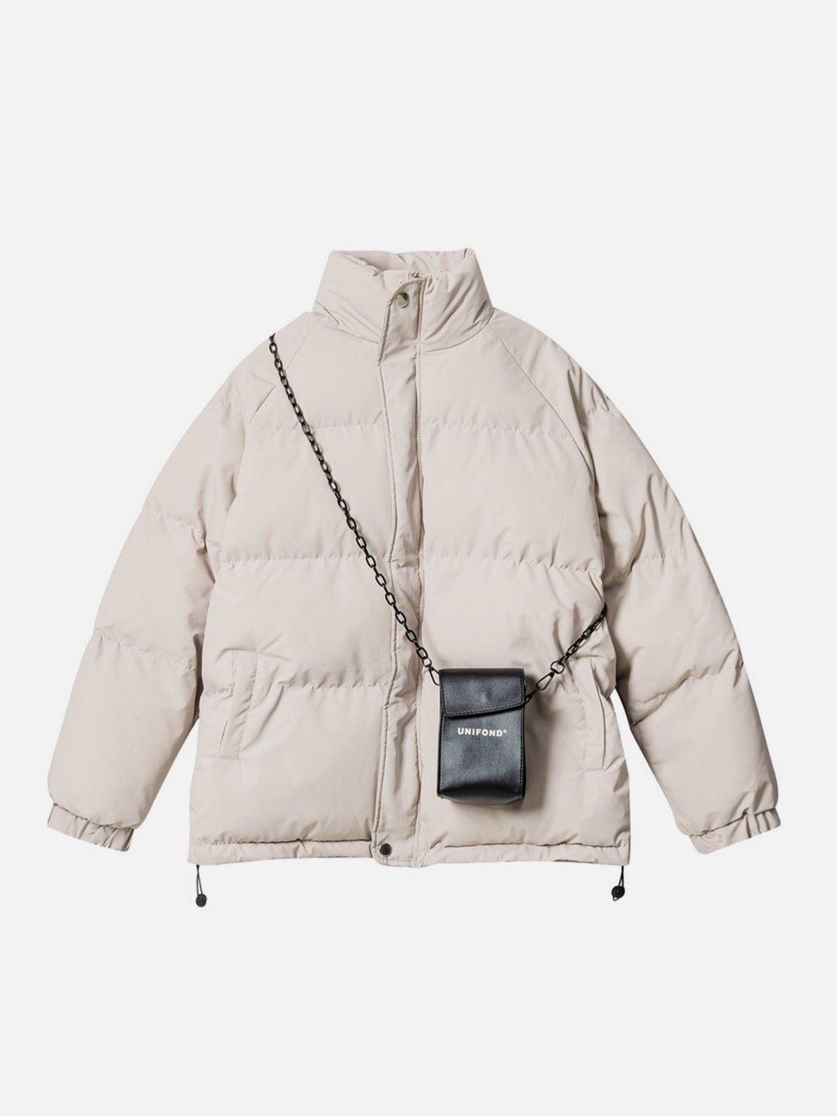 TALISHKO Solid Detachable Satchel Winter Coat