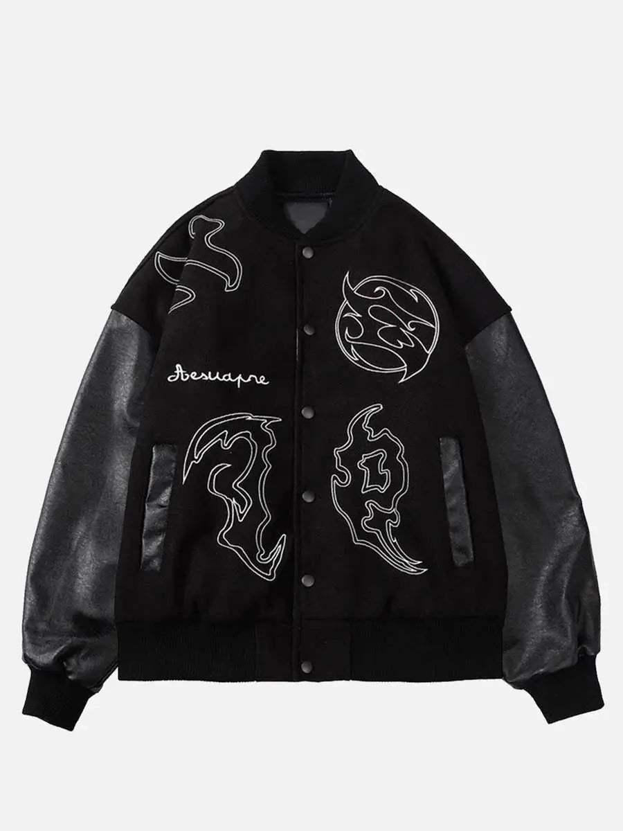 TALISHKO Symbol Embroidery PU Leather Racing Jacket