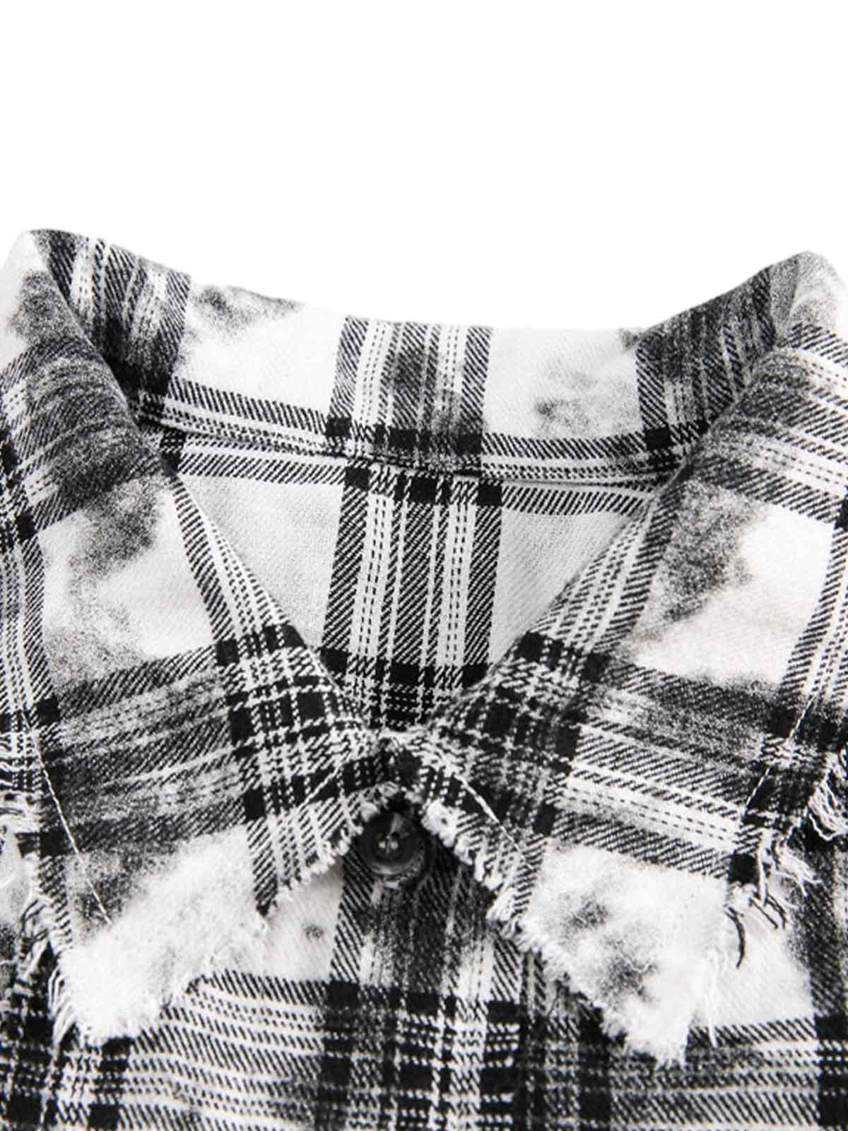 TALISHKO Distressed Plaid Lace Short-Sleeve Shirt