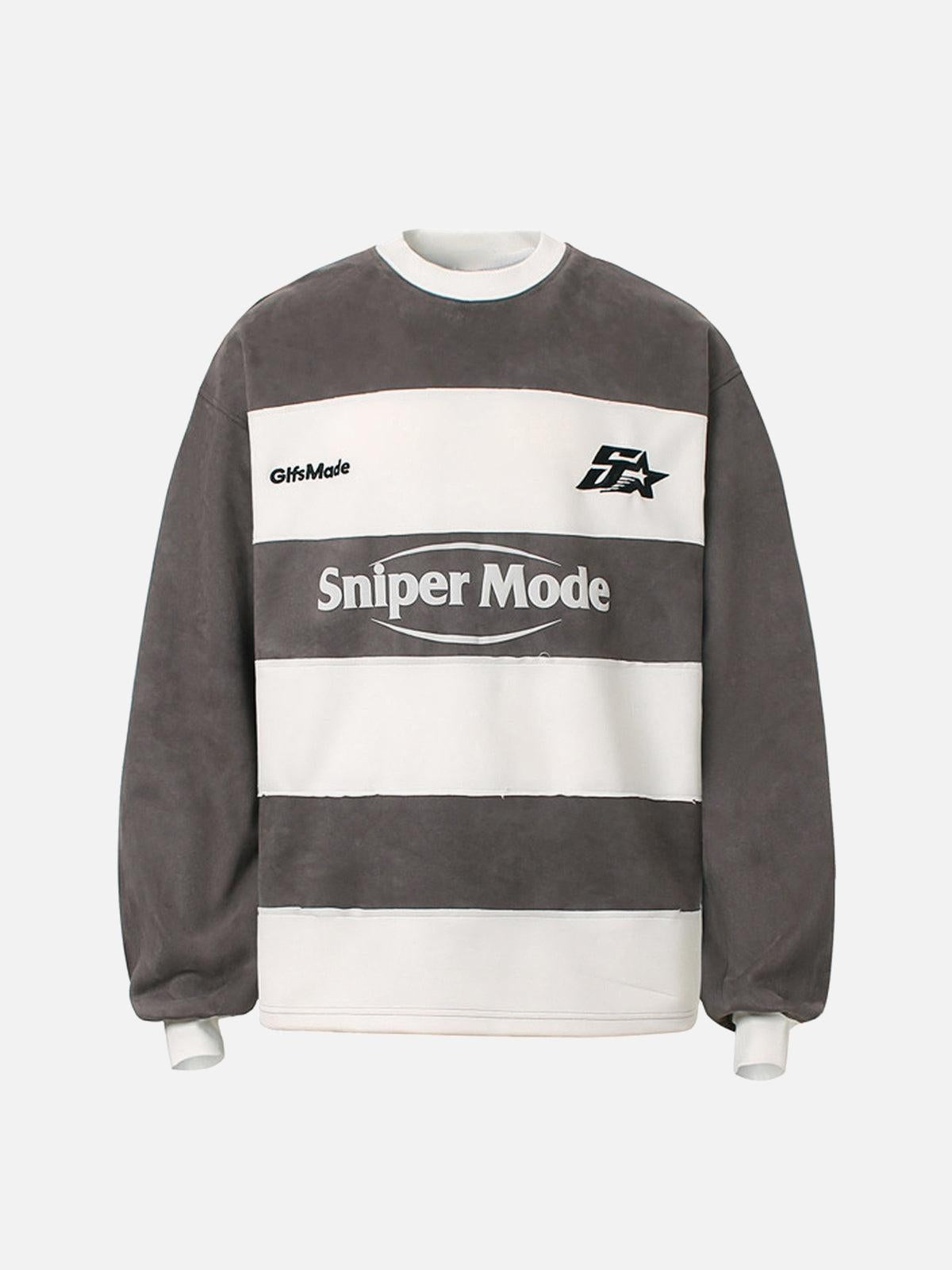 TALISHKO Suede Contrast Stripe Embroidered Long SleeveT-Shirt