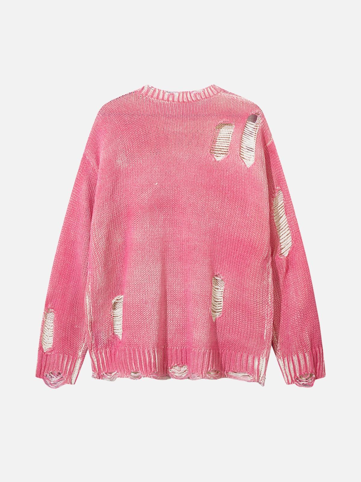 TALISHKO Irregular Ripped Round Neck Sweater