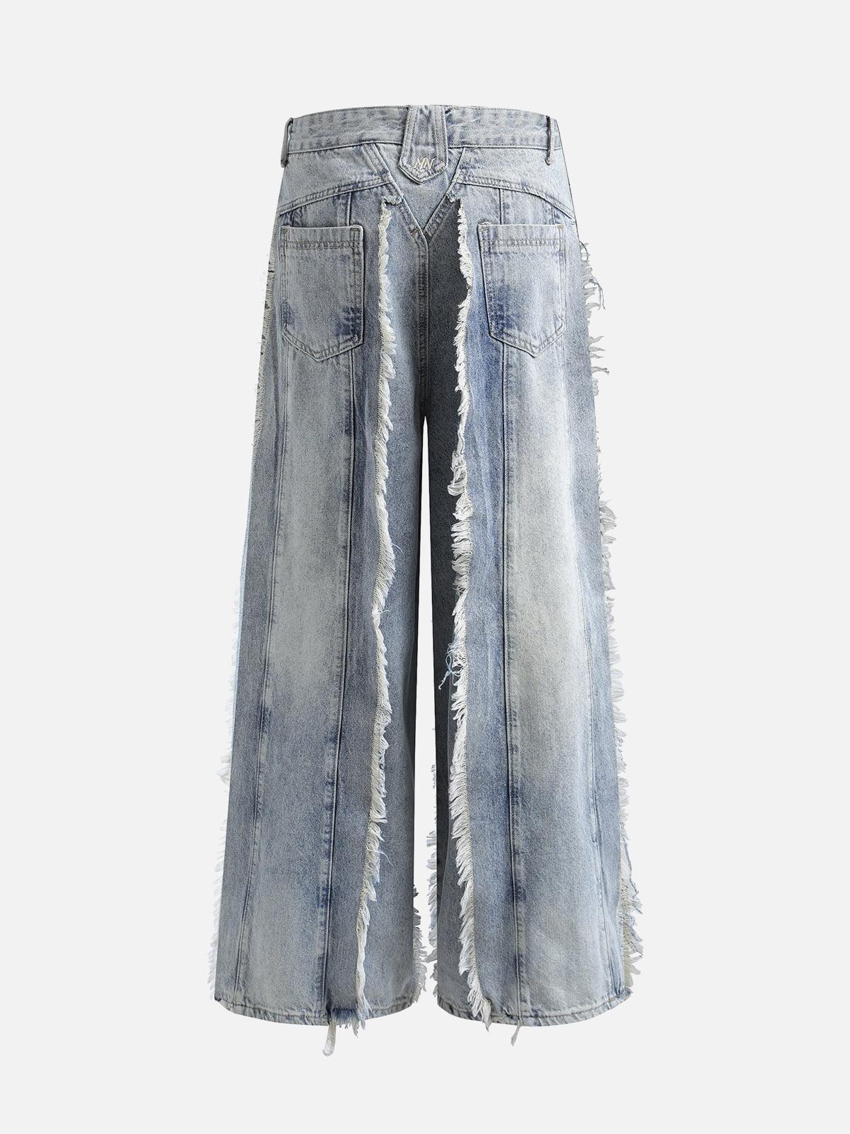 TALISHKO Distressed Frayed Edges Baggy Jeans