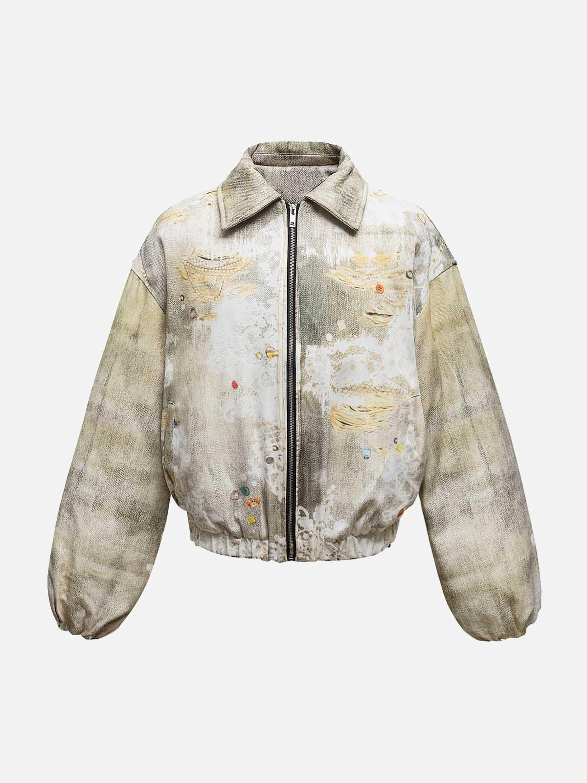 TALISHKO Distressed Graffiti Gradient Quilted Bomber Jacket