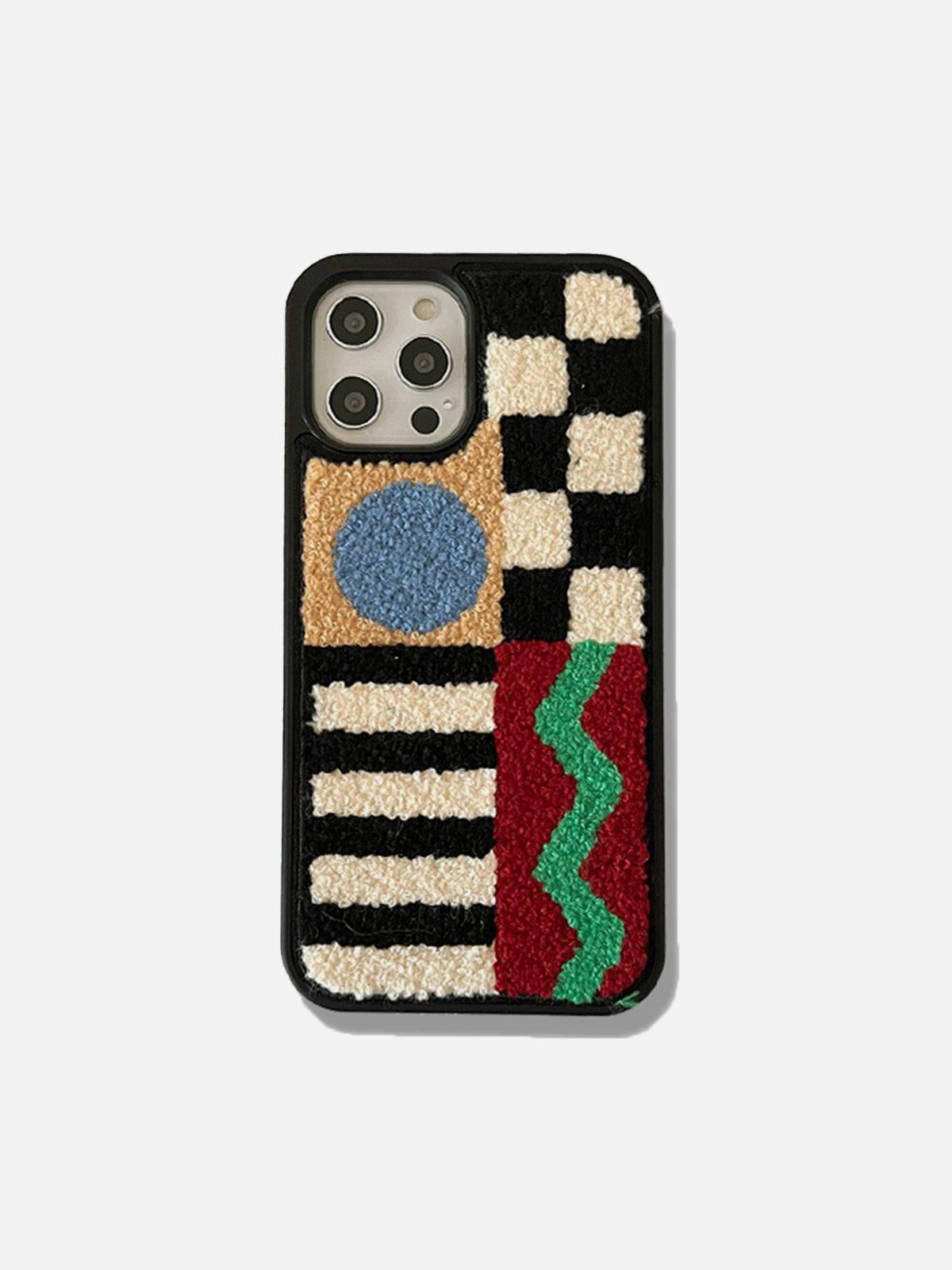 TALISHKO Geometry Patchwork Plush Mobile Phone Case