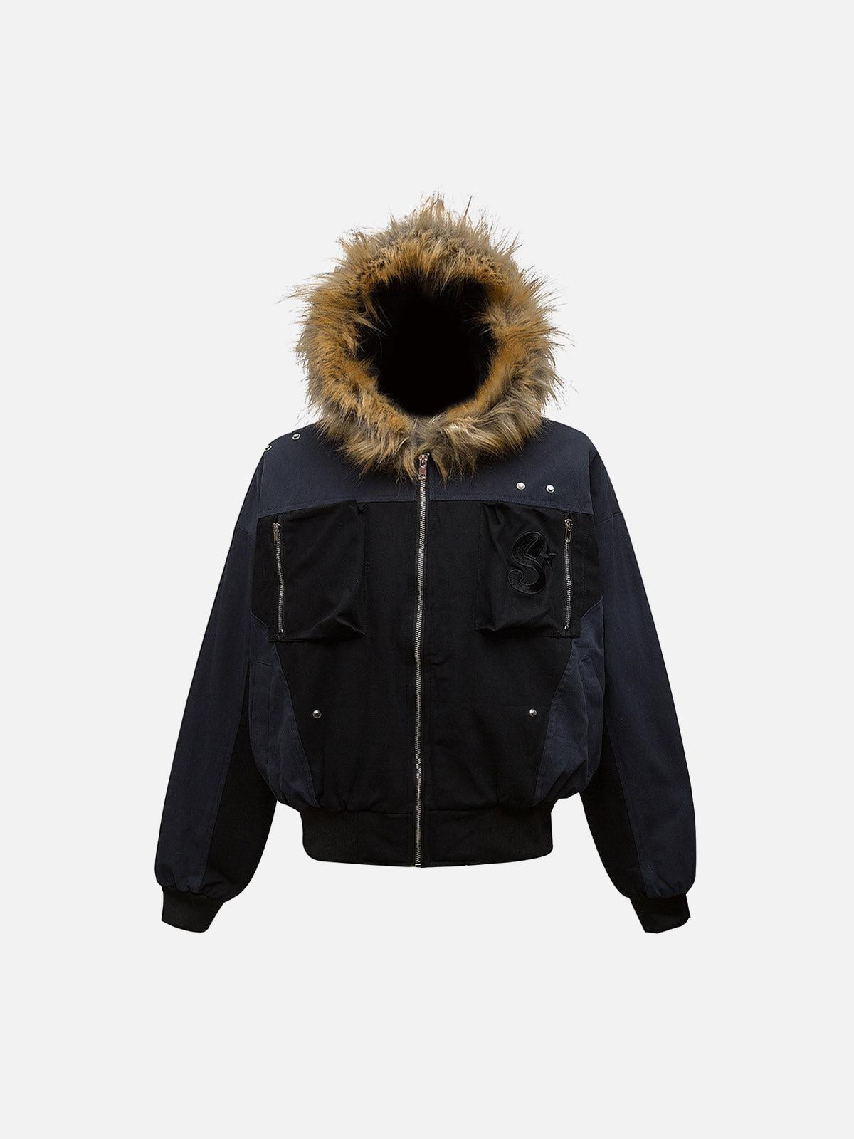 TALISHKO Patchwork Embroidered Fur Hooded Jacket