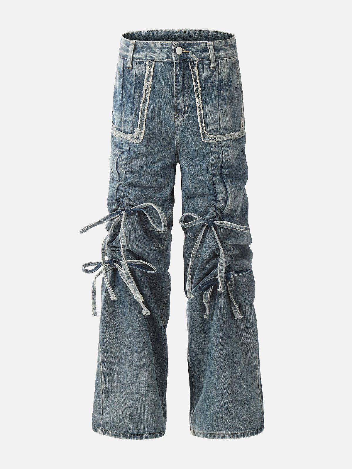 TALISHKO Bow Fringe Washed Jeans