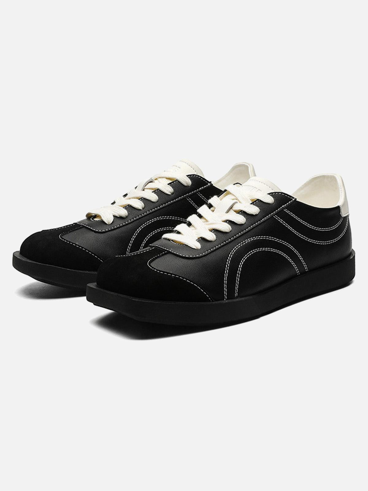 TALISHKO Classic Black Fluid Lines Leather Sneakers