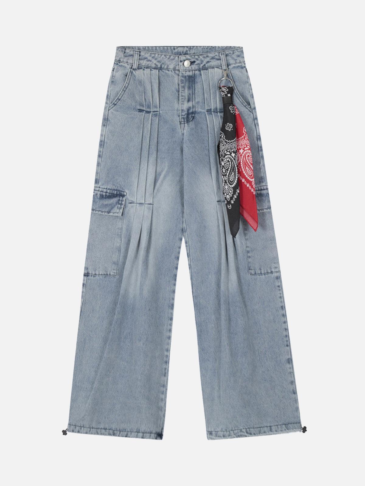 TALISHKO Side-Scarf Pleated Baggy Jeans
