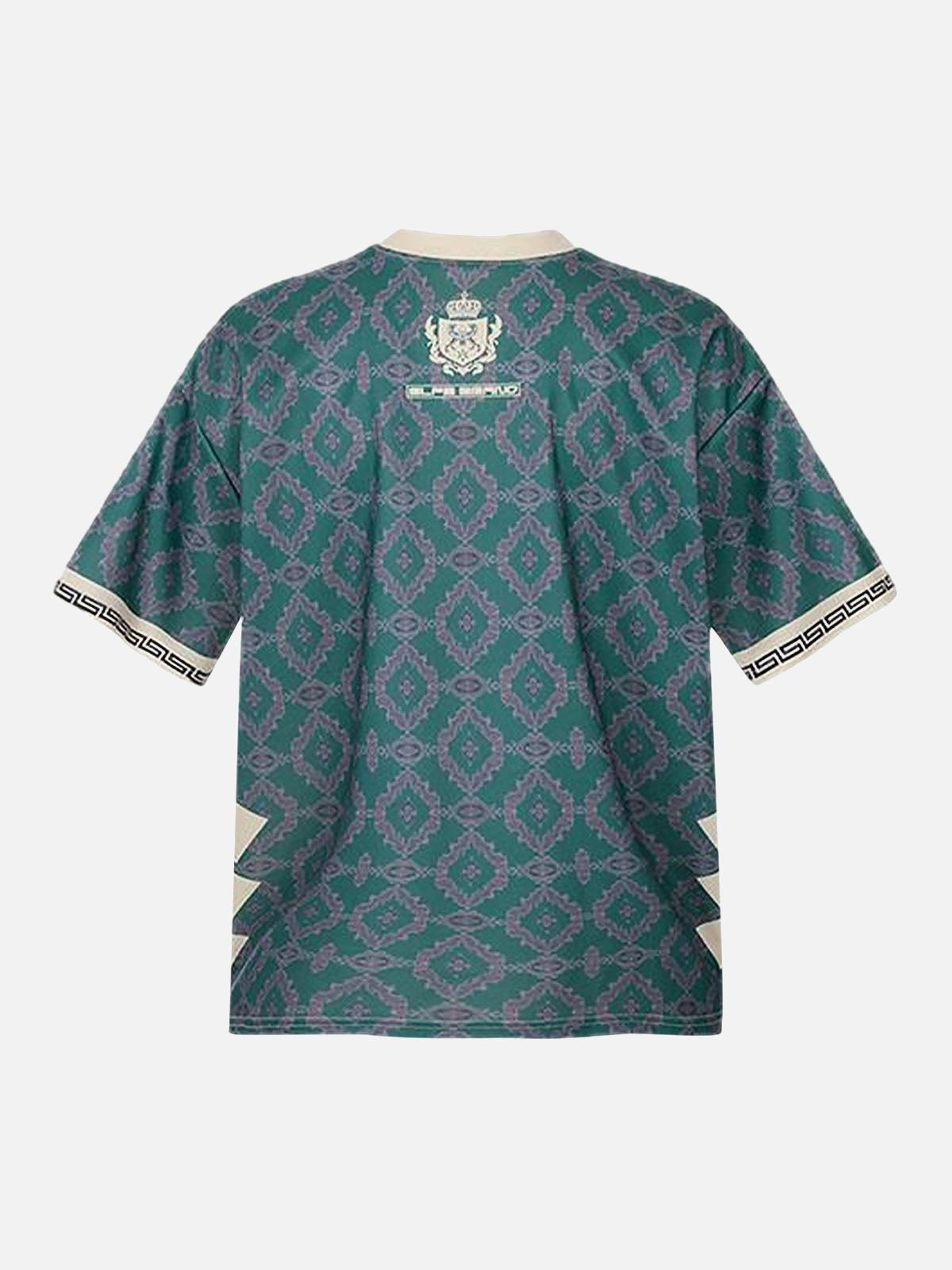 TALISHKO Always Strive Green Patterned Jersey V-Neck T-Shirt