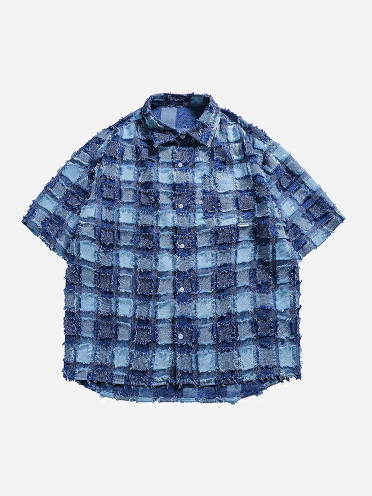TALISHKO PLAID Splicing Short Sleeve Shirt