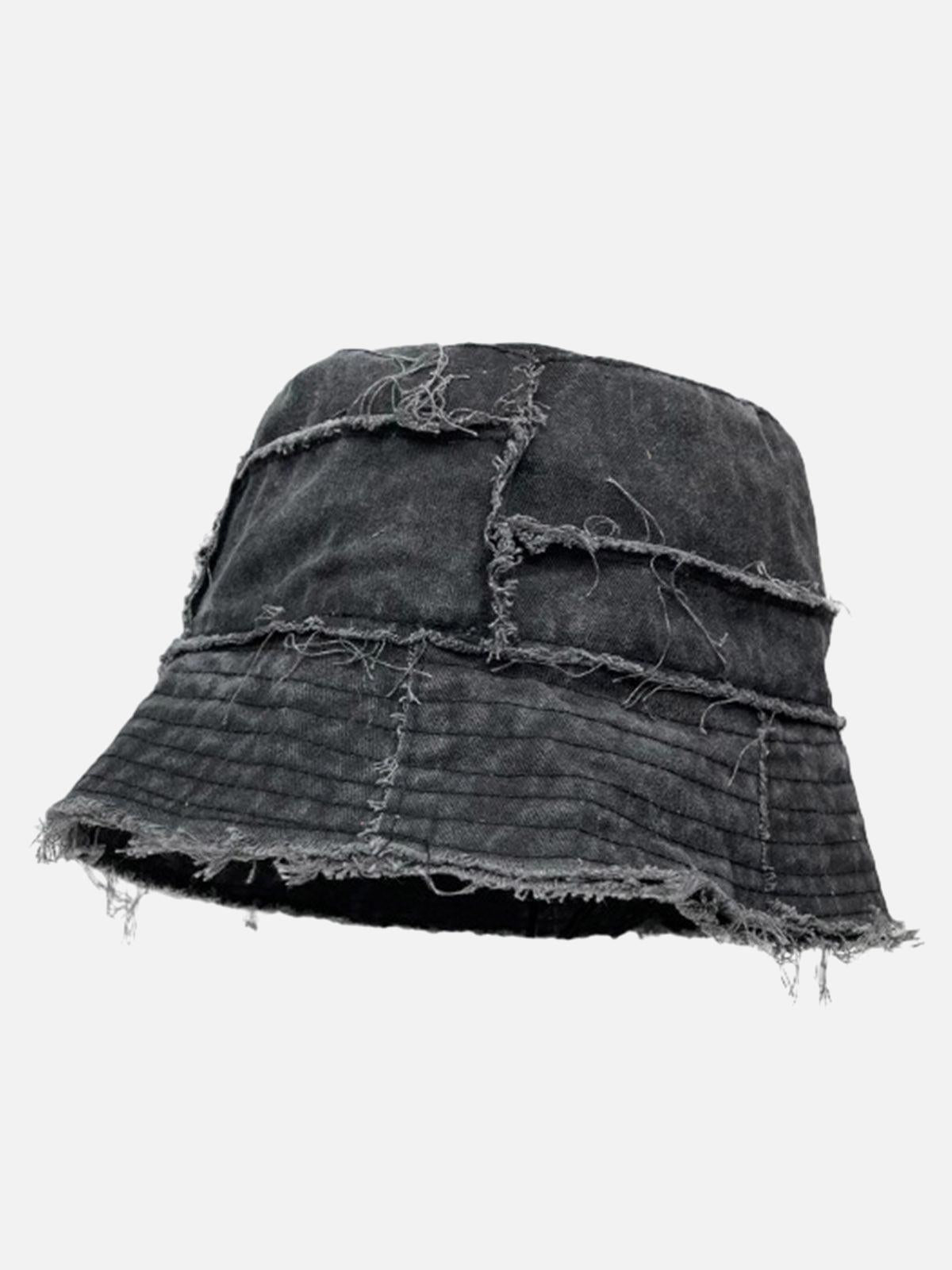 TALISHKO Distressed Denim Raw Edge Destroyed Bucket Hat