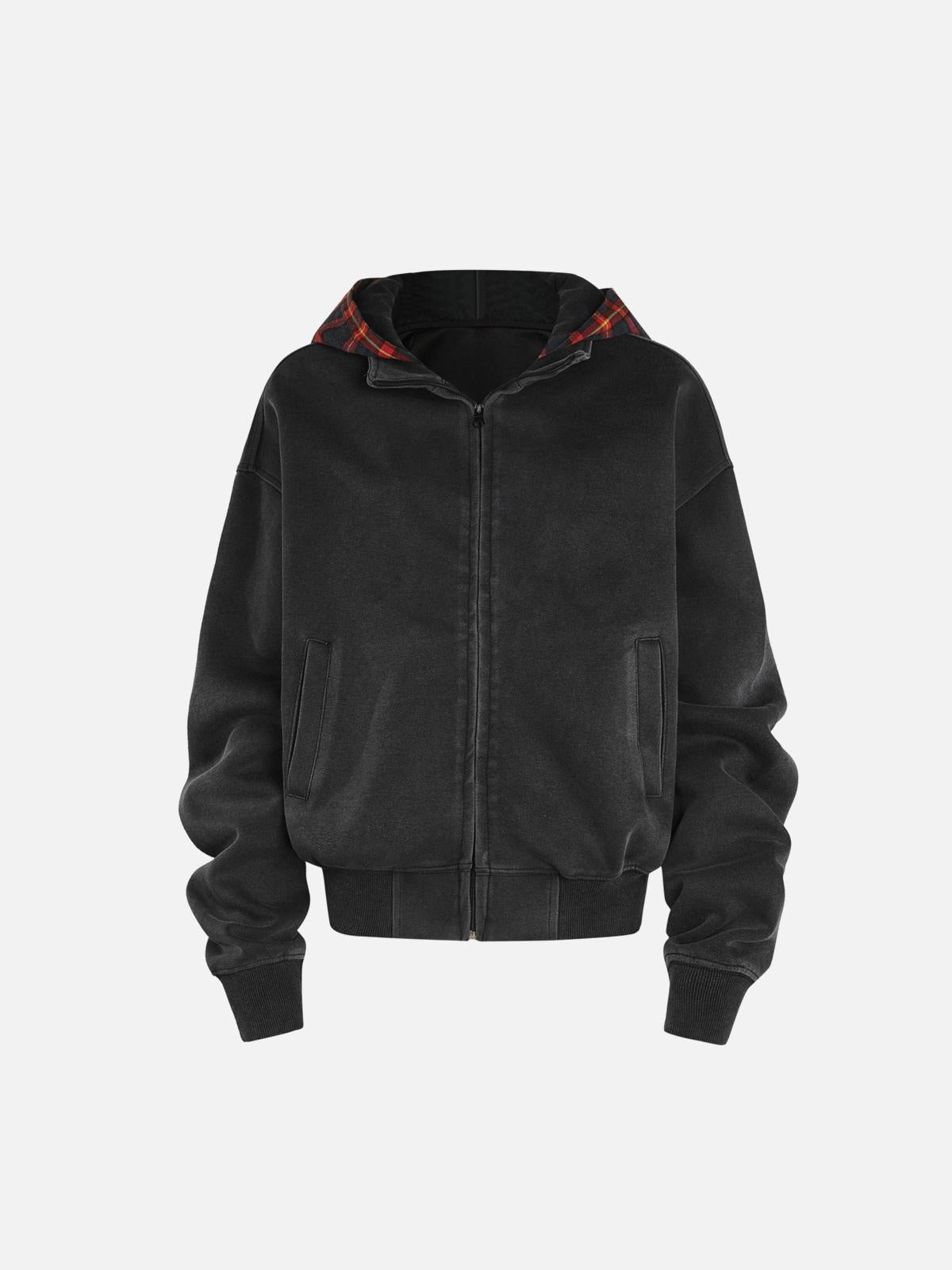 TALISHKO Spliced Plaid Fake Two-Piece Hoodie
