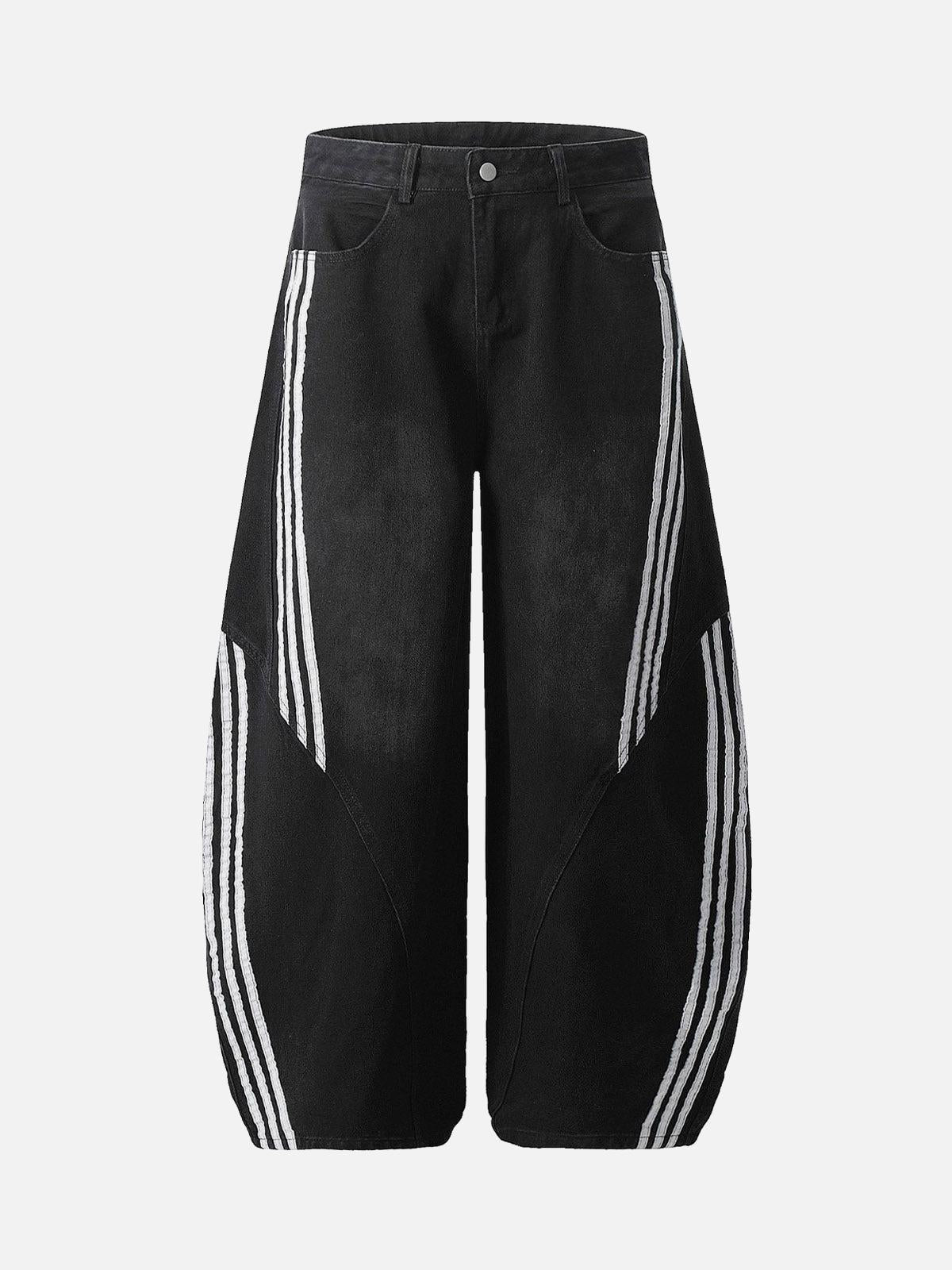 TALISHKO Striped Stitching Barrel Jeans