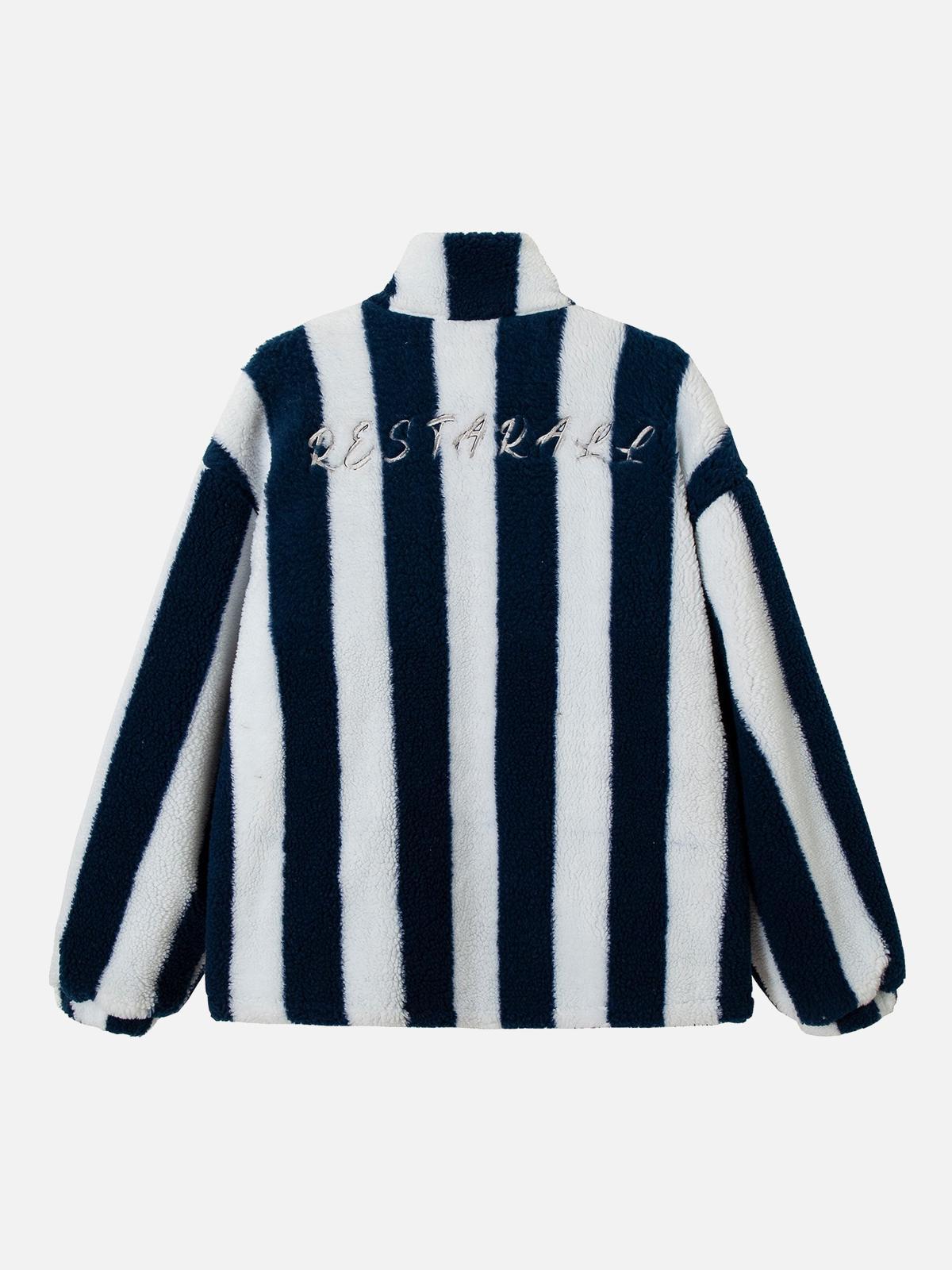 TALISHKO Jersey Embroidered Cheetah Print Striped Sherpa Jacket