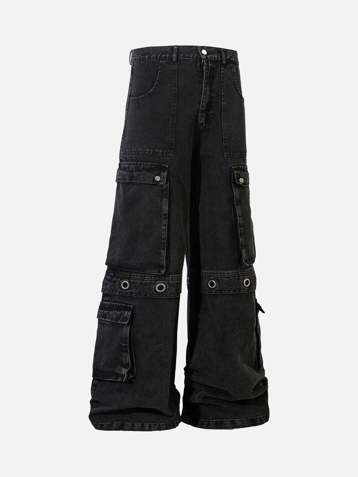 TALISHKO Grommet Design Multi-Pocket Cargo Jeans
