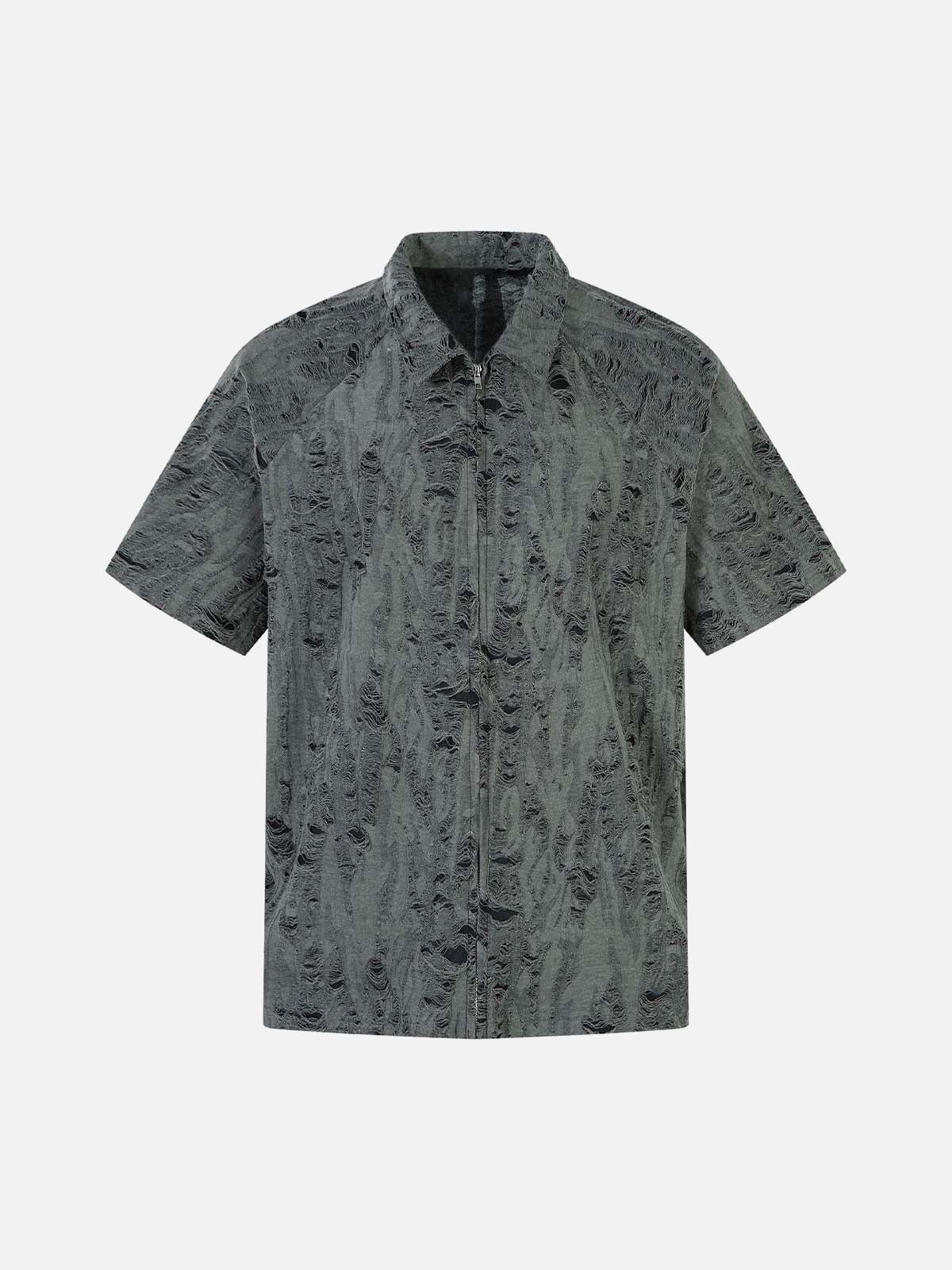 TALISHKO Distressed Ripped Short Sleeve Shirt