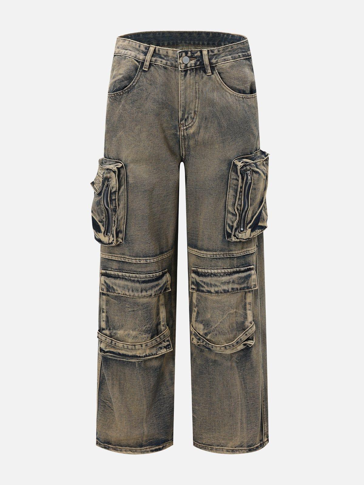 TALISHKO Multiple Pockets Washed Jeans