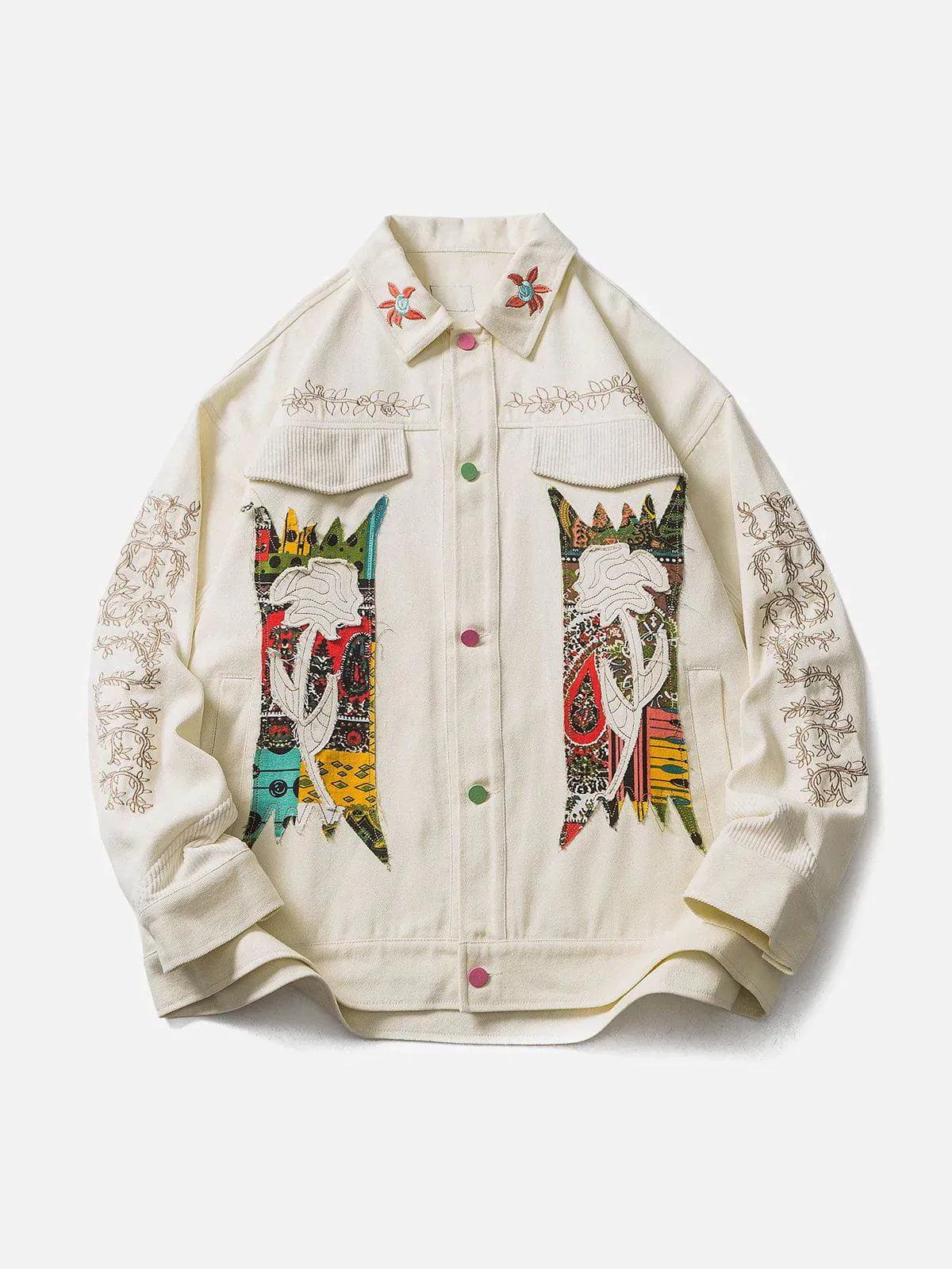 TALISHKO Flower Patchwork Embroidery Denim Jacket