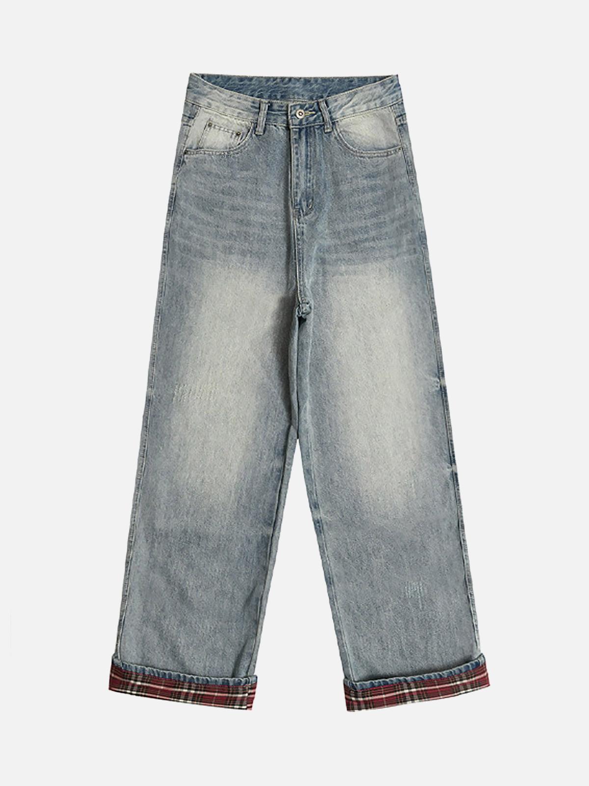 TALISHKO Vintage Washed Plaid Baggy Jeans