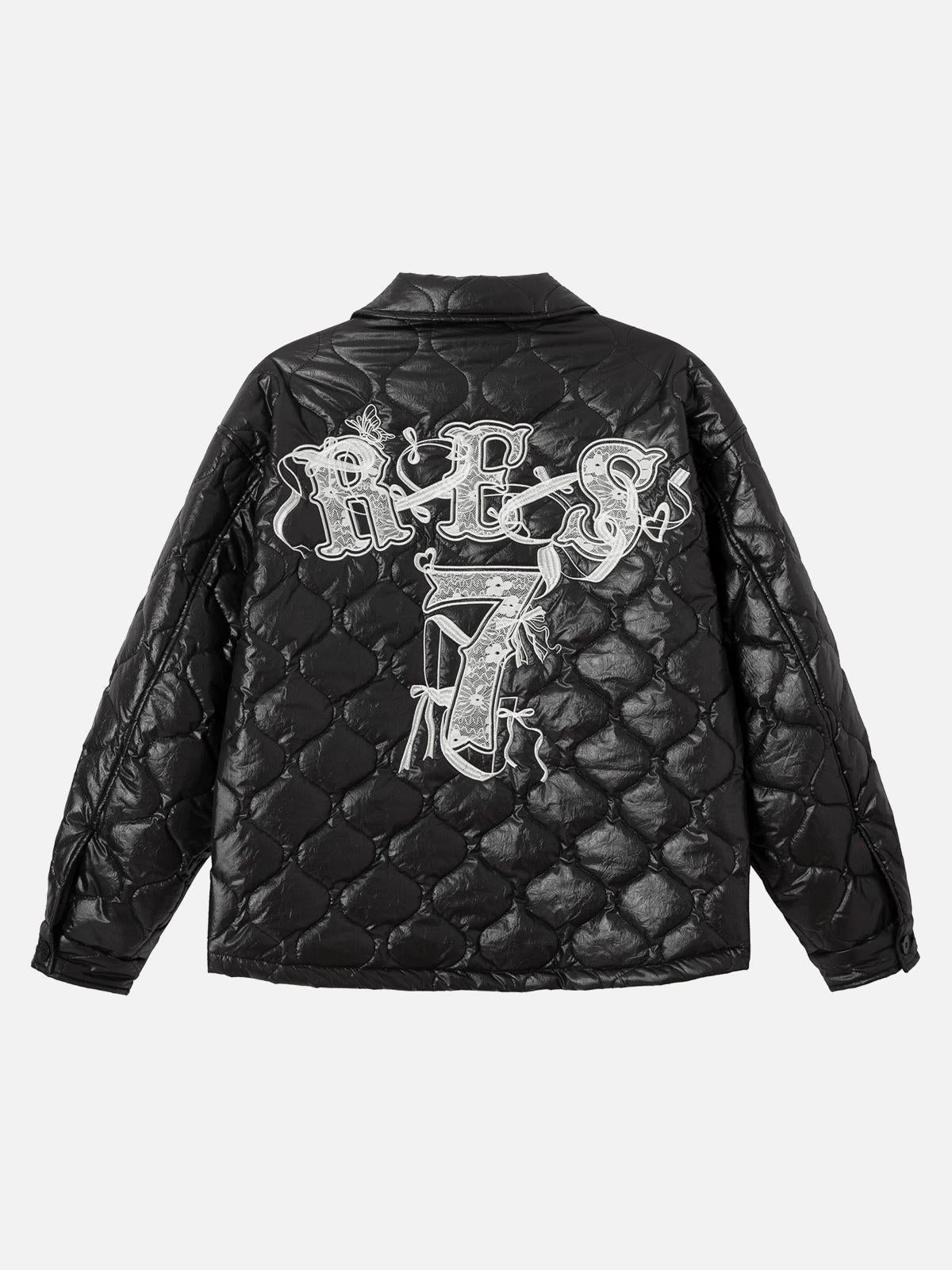 TALISHKO Diamond Quilted Letter Embroidery Quilted Jacket