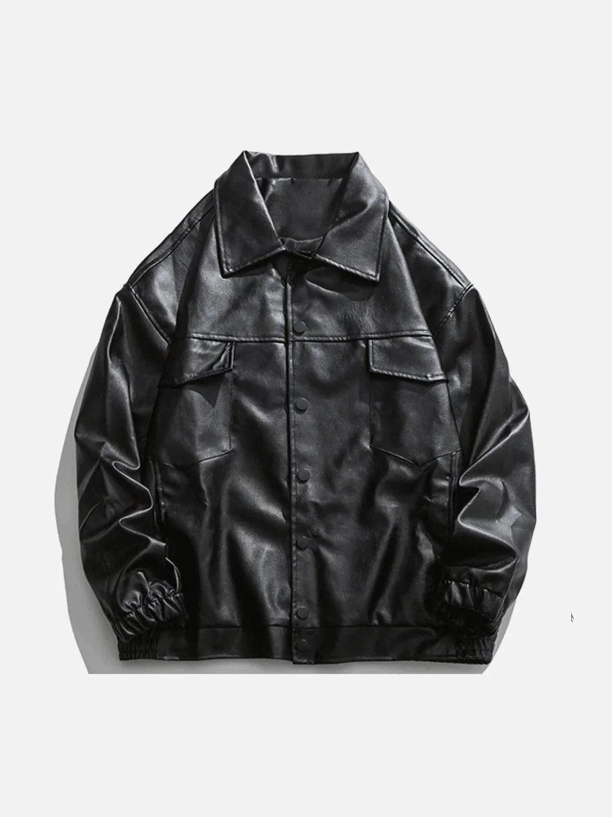 TALISHKO Solid Color Lapel PU Jacket