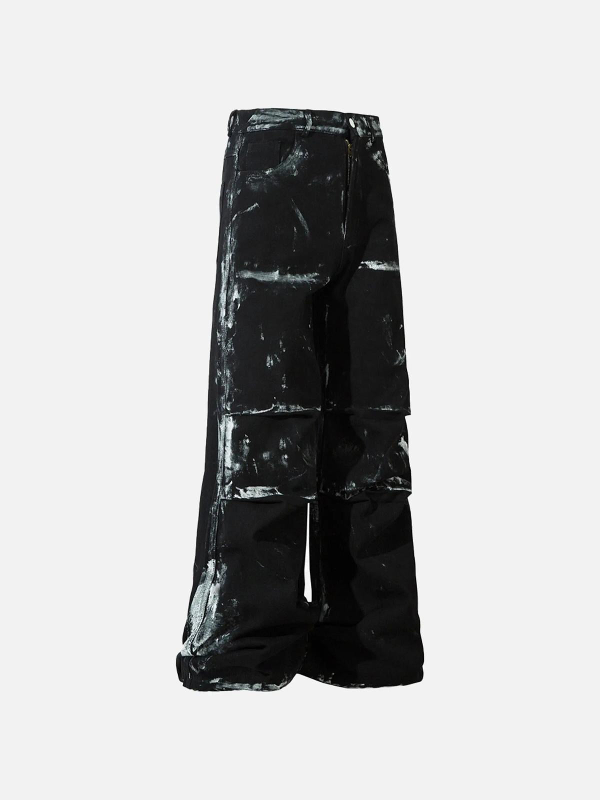 TALISHKO Vintage Painted Wide-Leg Pleated Jeans