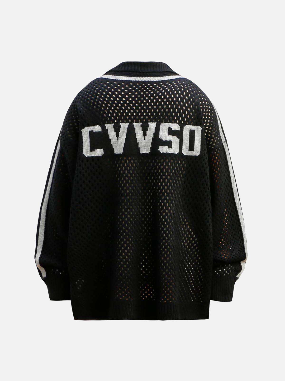 TALISHKO Jacquard Mesh Knit Zipper Polo Sweater