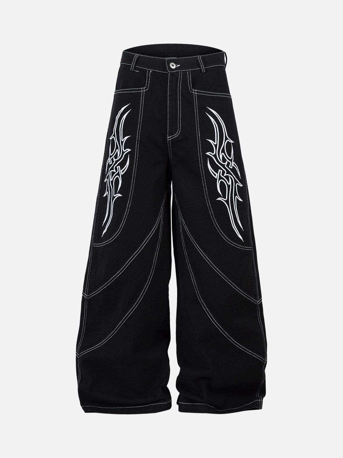 TALISHKO Deconstructed Contrast Embroidered Baggy Jeans